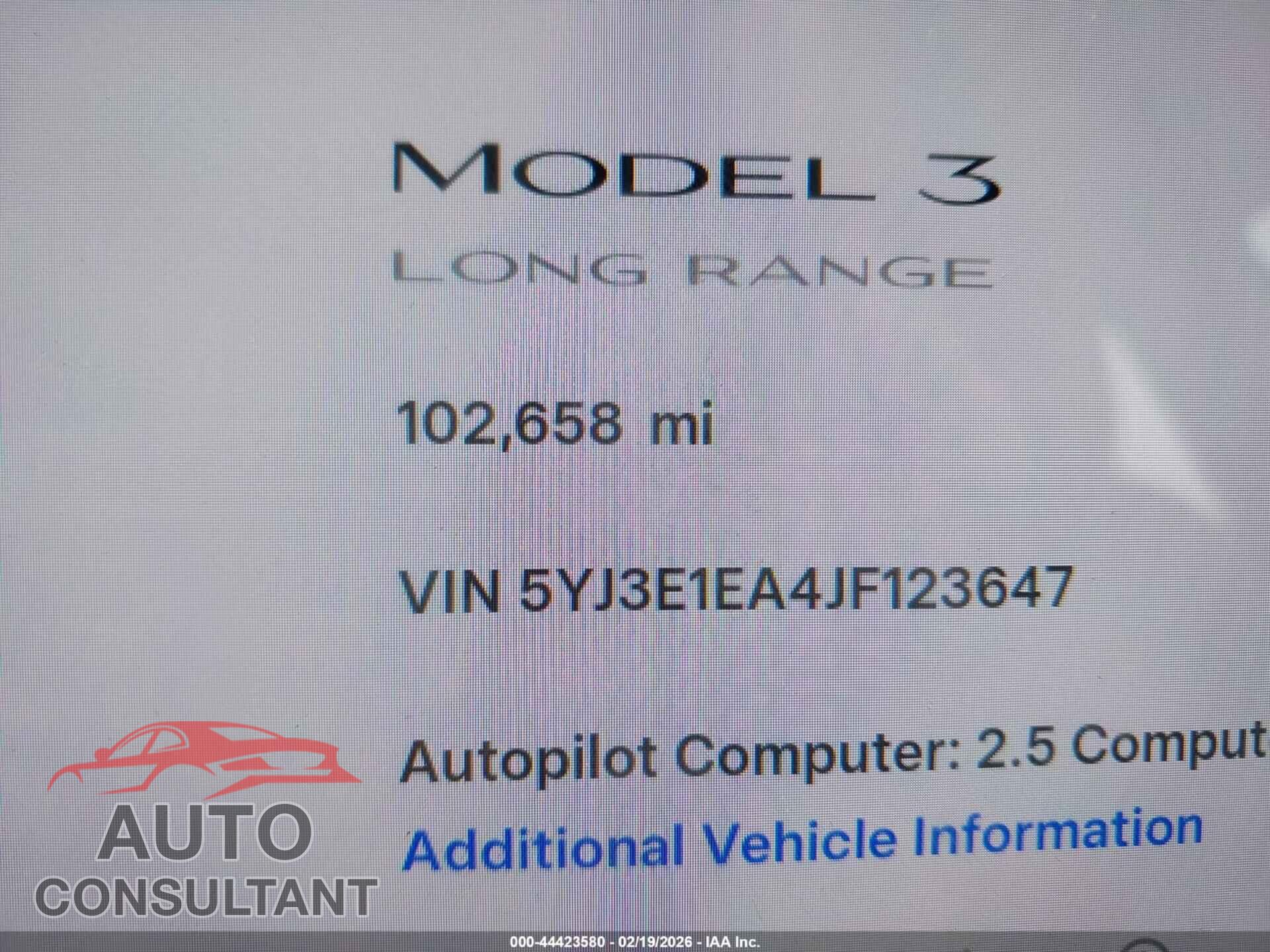 TESLA MODEL 3 2018 - 5YJ3E1EA4JF123647