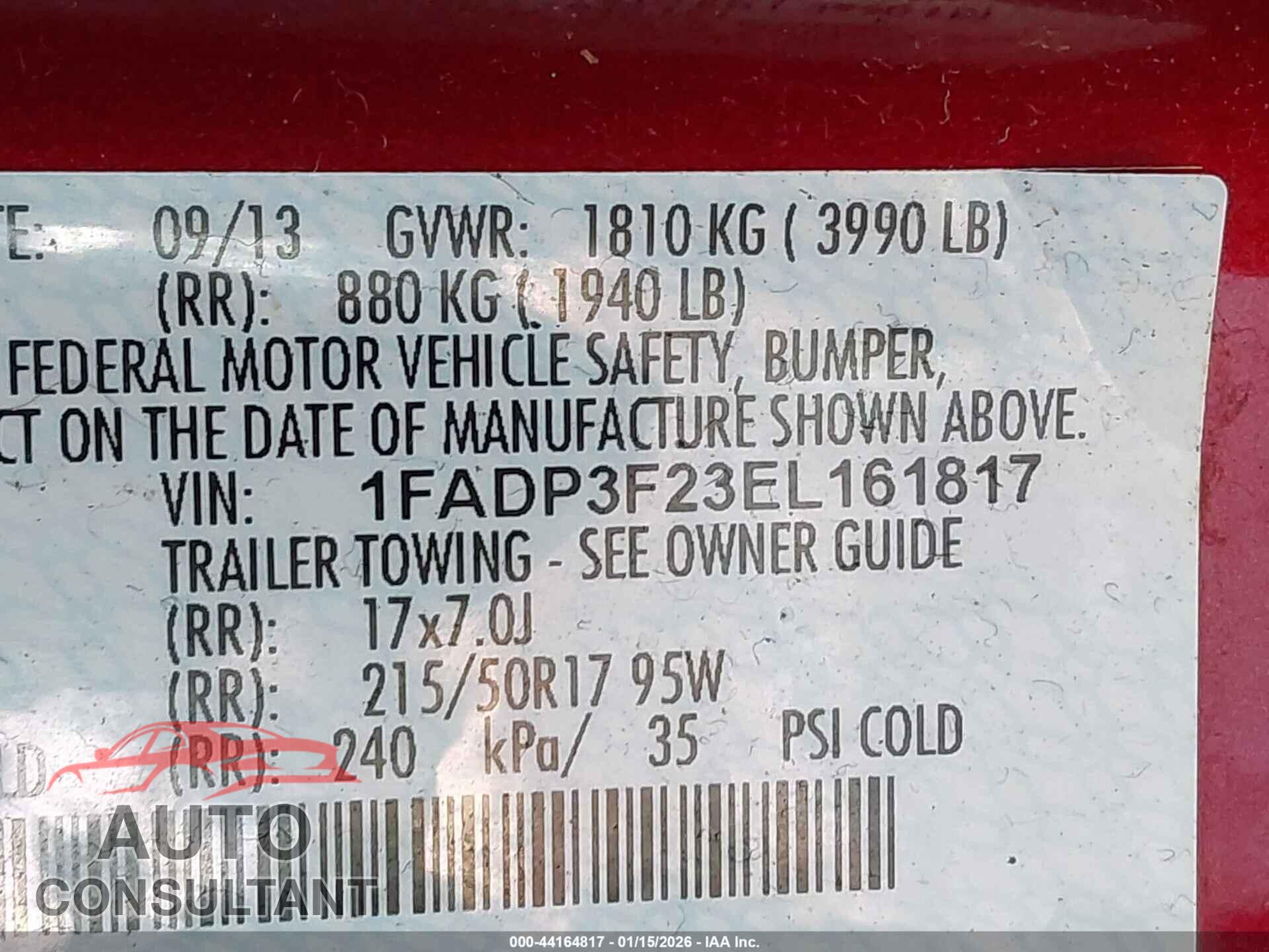 FORD FOCUS 2014 - 1FADP3F23EL161817