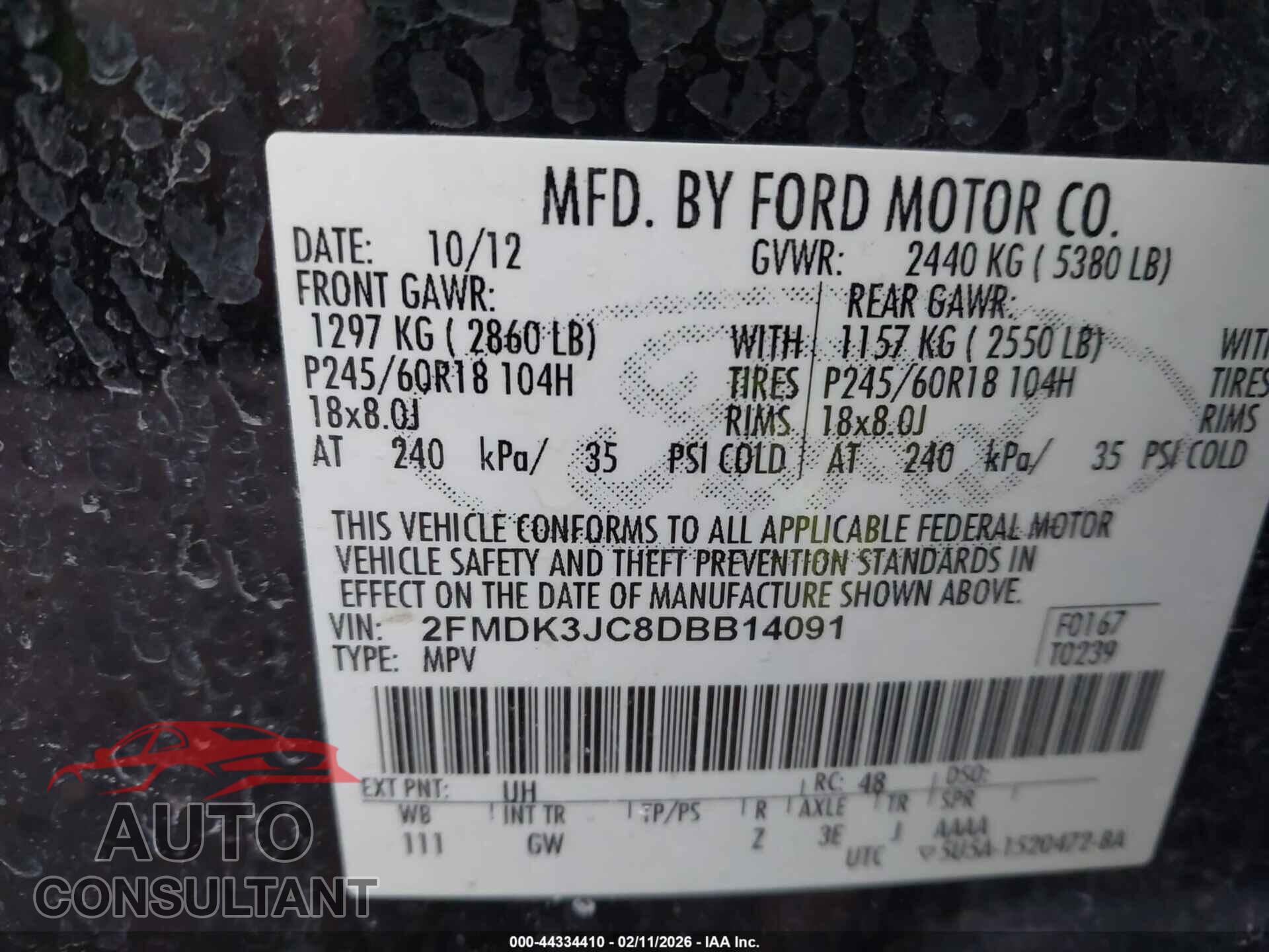 FORD EDGE 2013 - 2FMDK3JC8DBB14091
