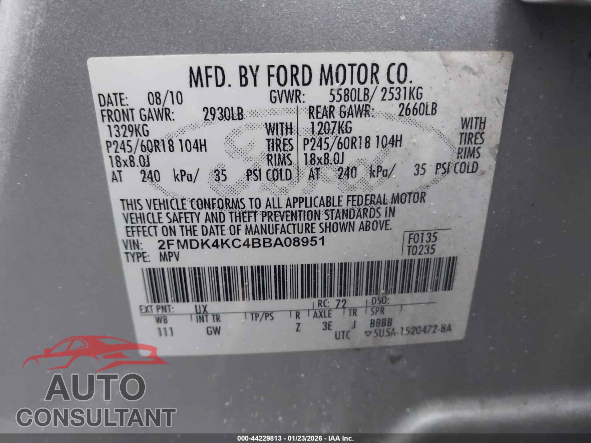 FORD EDGE 2011 - 2FMDK4KC4BBA08951