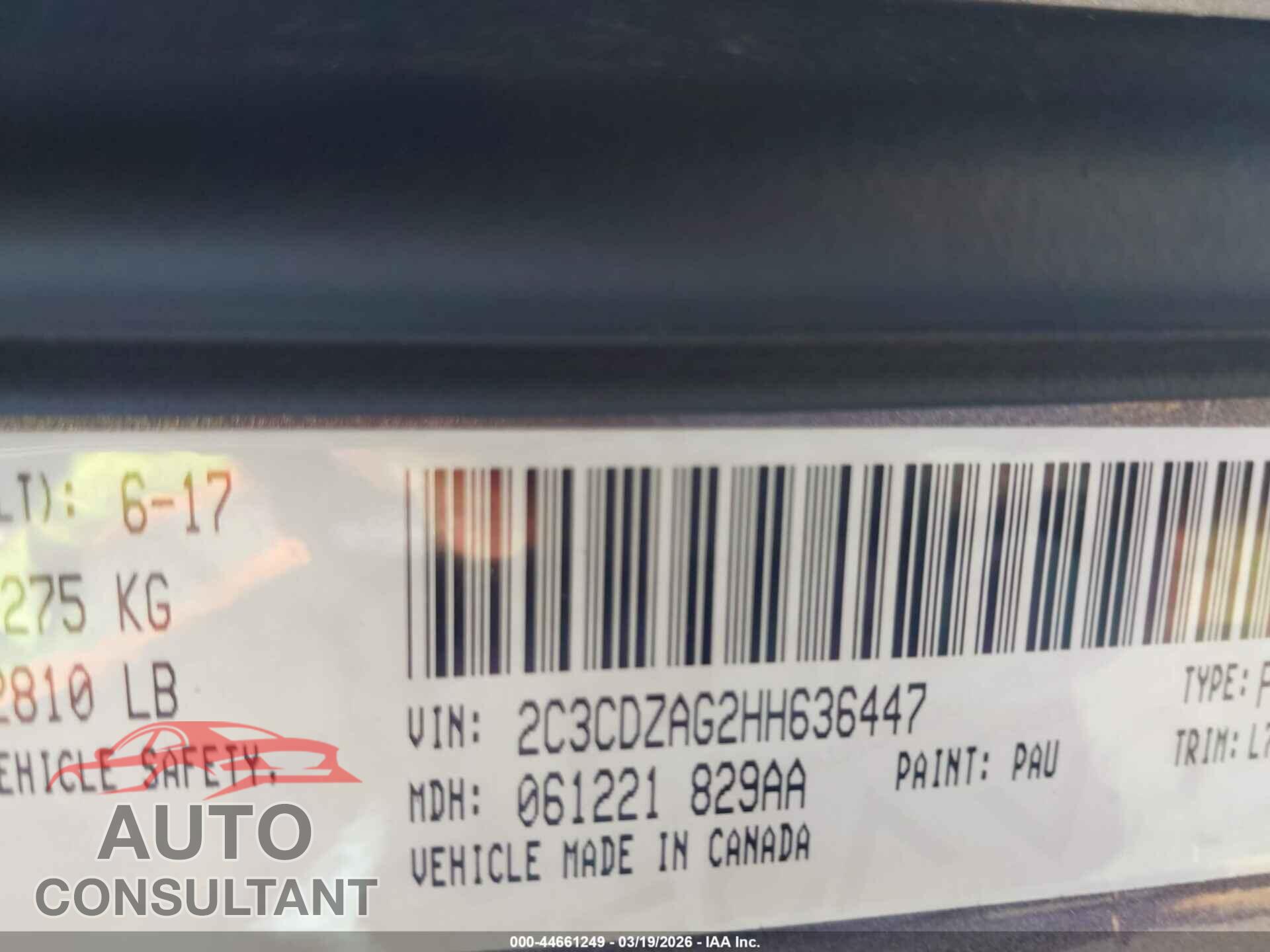 DODGE CHALLENGER 2017 - 2C3CDZAG2HH636447