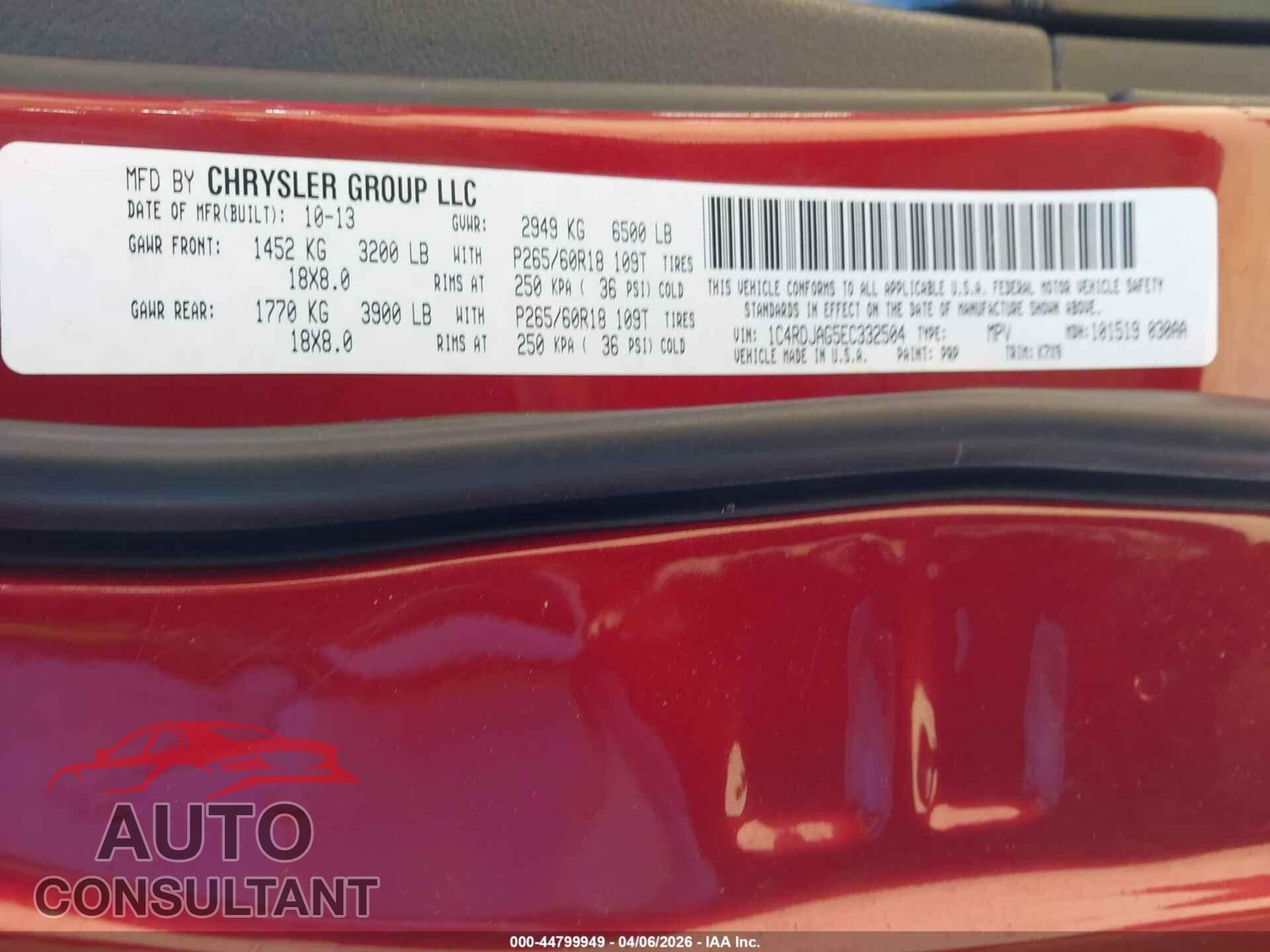 DODGE DURANGO 2014 - 1C4RDJAG5EC332504