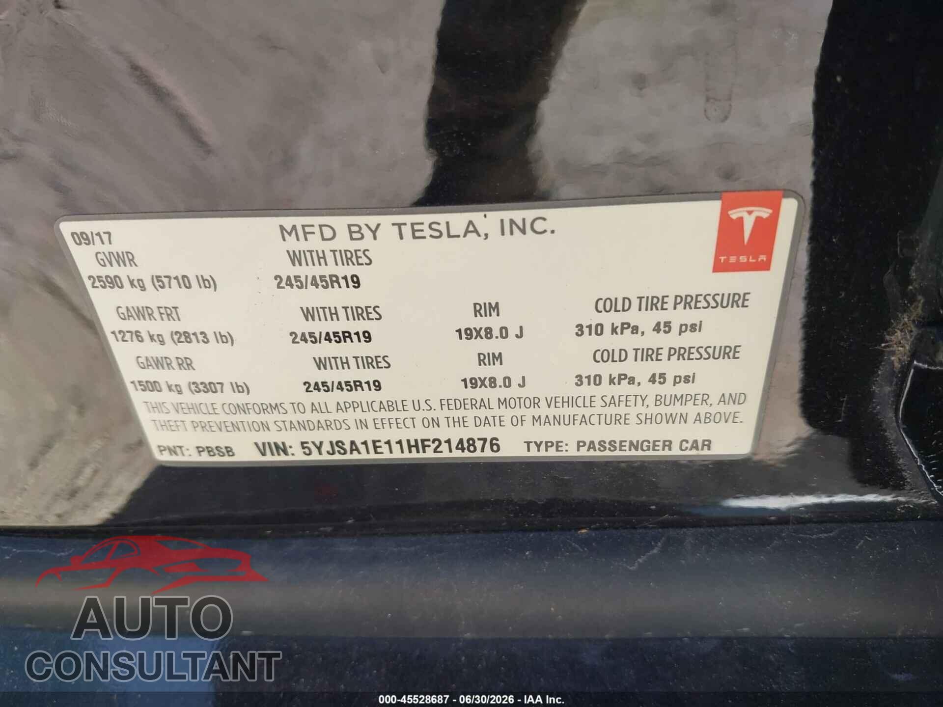 TESLA MODEL S 2017 - 5YJSA1E11HF214876