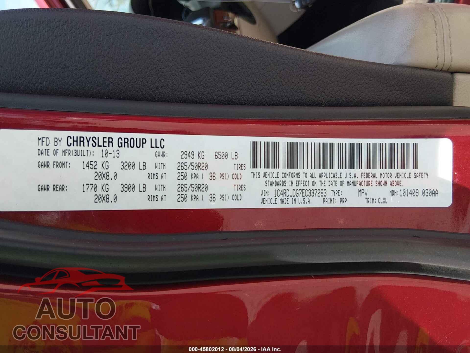 DODGE DURANGO 2014 - 1C4RDJDG7EC337263