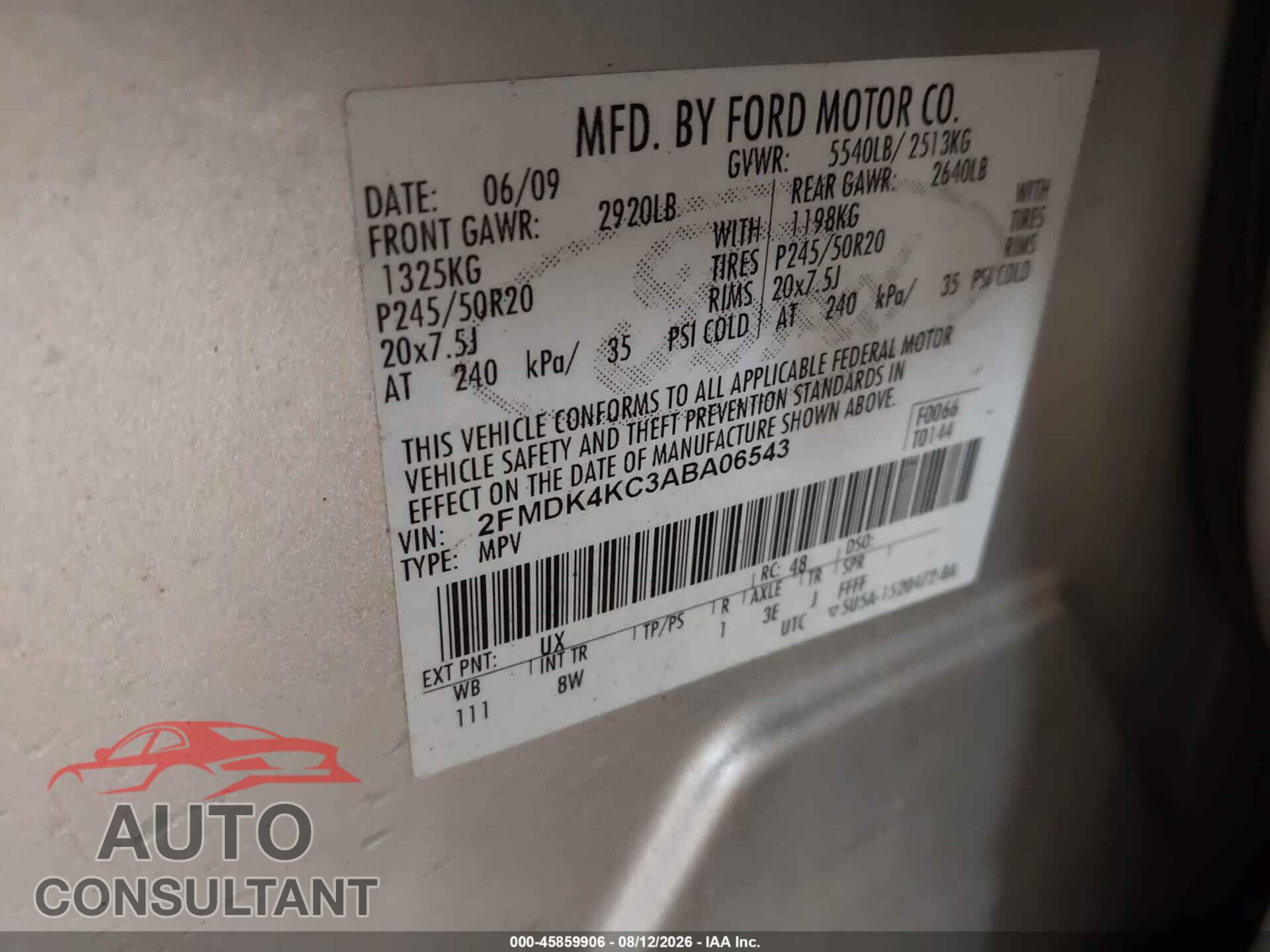 FORD EDGE 2010 - 2FMDK4KC3ABA06543