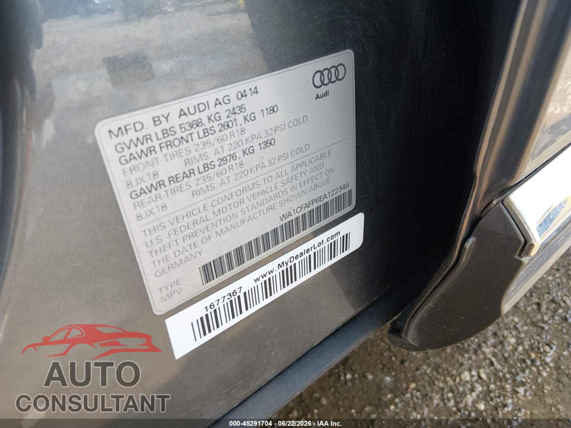 AUDI Q5 2014 - WA1CFAFP6EA122346