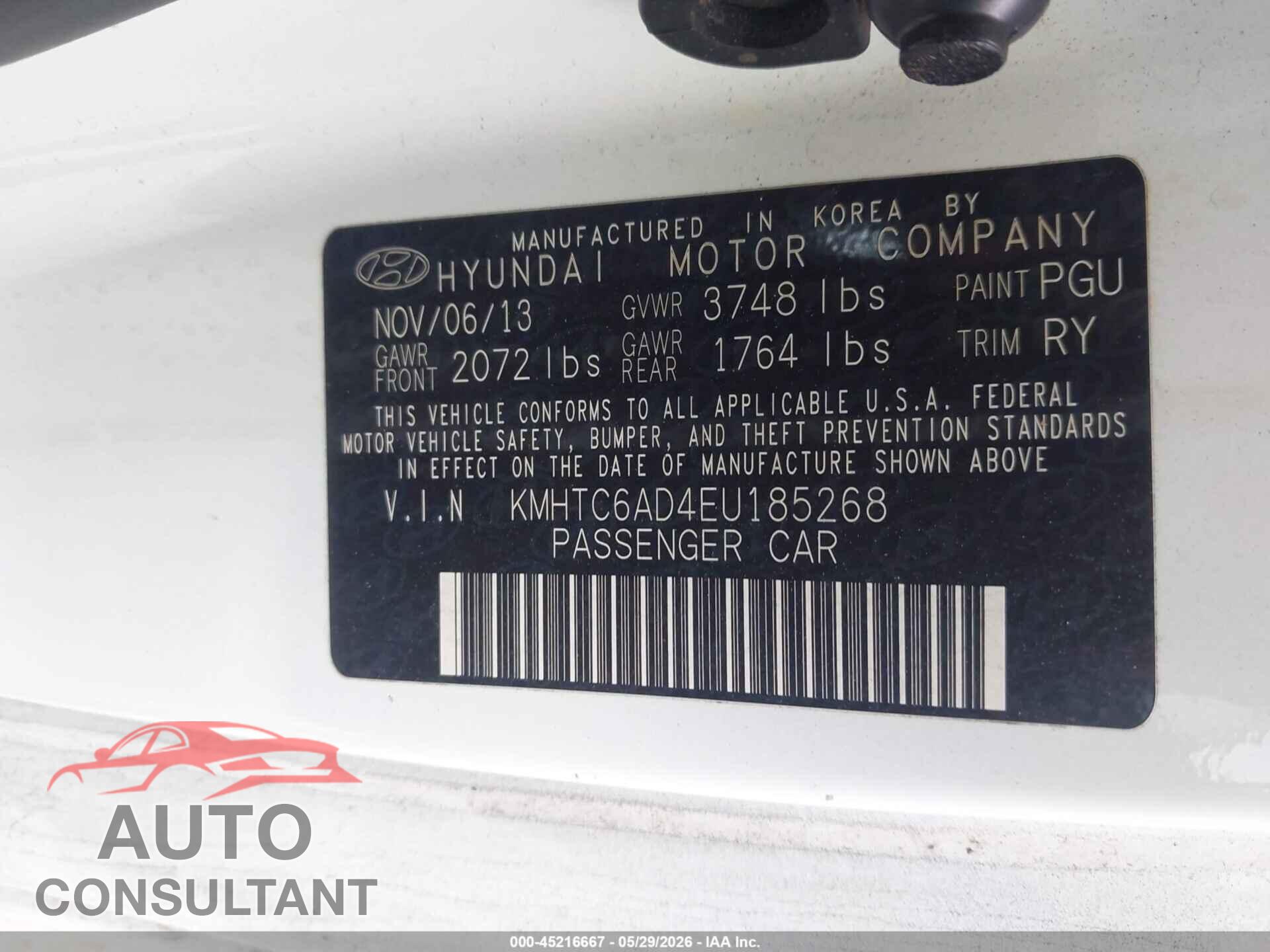 HYUNDAI VELOSTER 2014 - KMHTC6AD4EU185268
