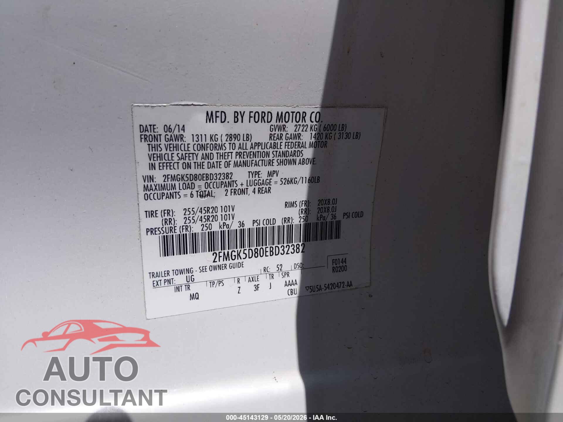 FORD FLEX 2014 - 2FMGK5D80EBD32382