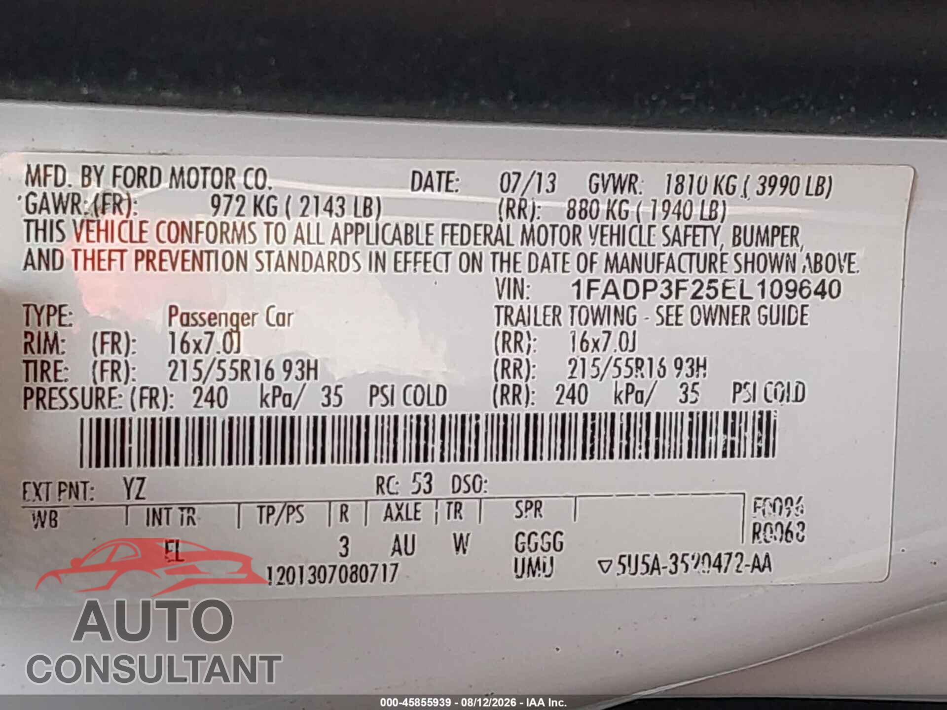 FORD FOCUS 2014 - 1FADP3F25EL109640