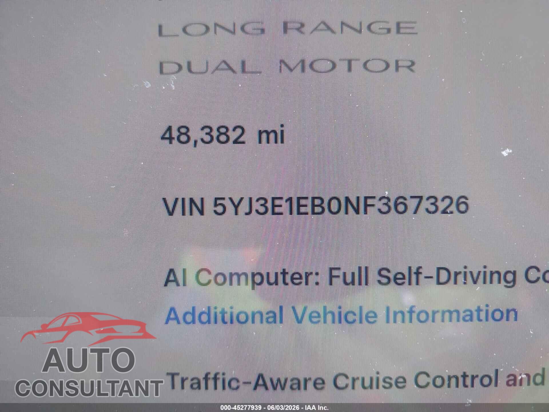 TESLA MODEL 3 2022 - 5YJ3E1EB0NF367326