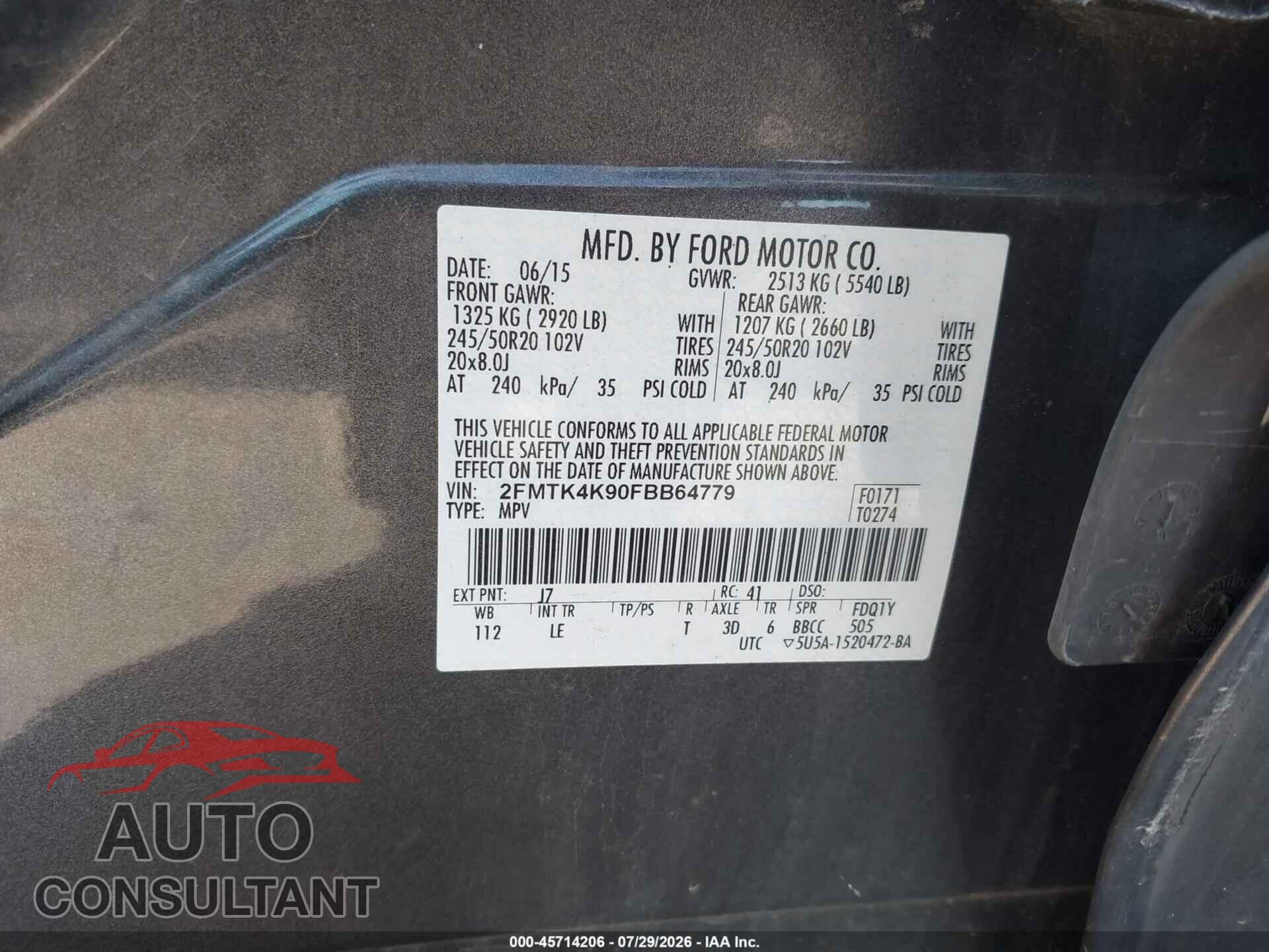 FORD EDGE 2015 - 2FMTK4K90FBB64779