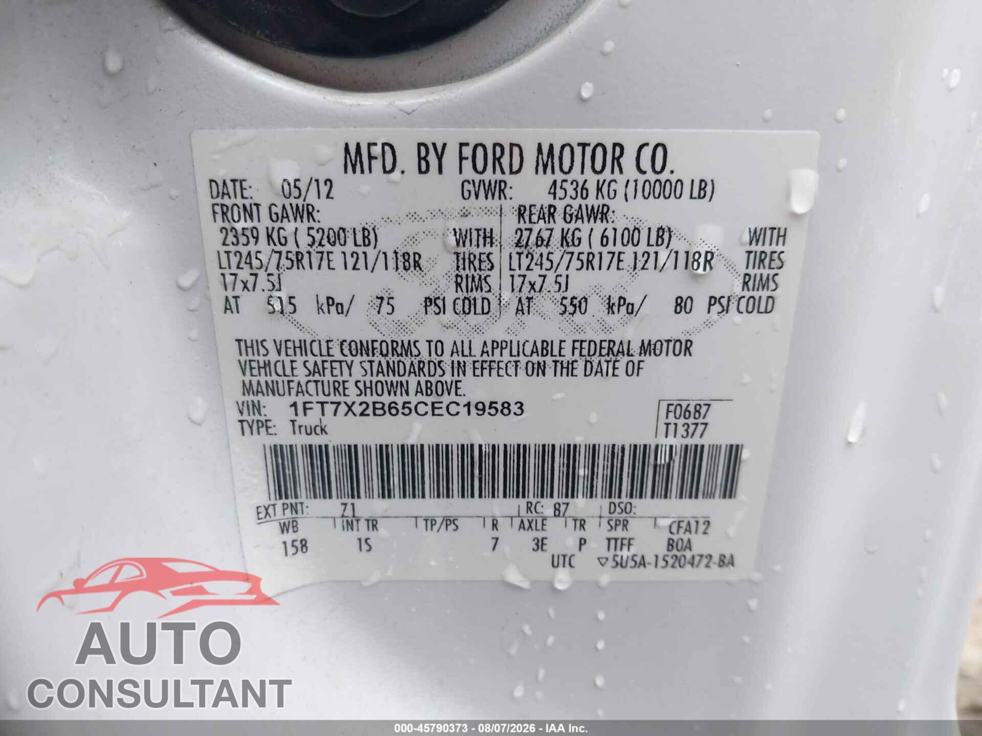 FORD F-250 2012 - 1FT7X2B65CEC19583