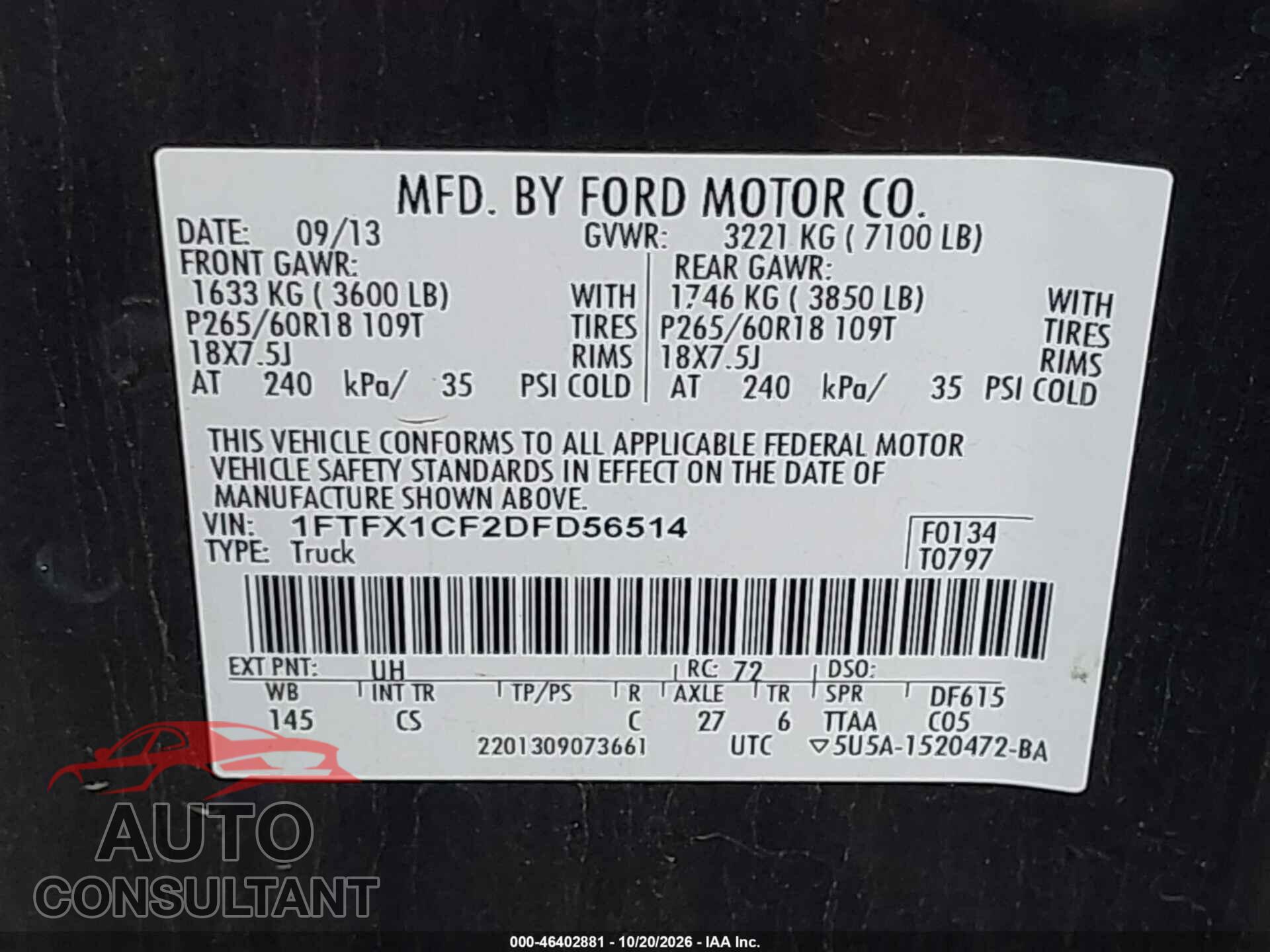 FORD F-150 2013 - 1FTFX1CF2DFD56514