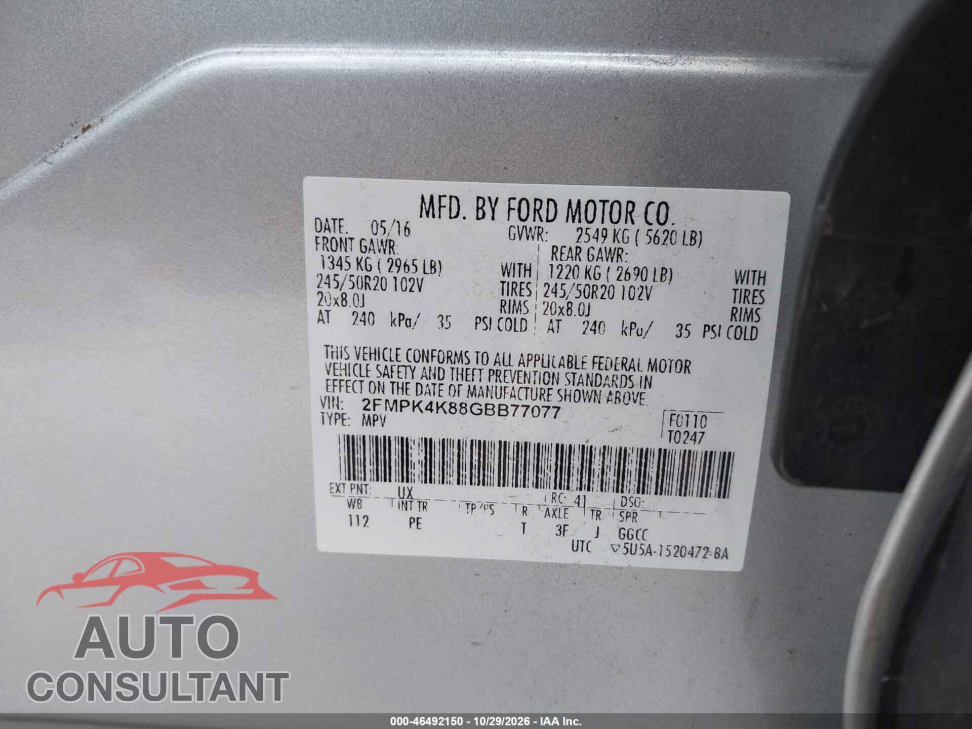 FORD EDGE 2016 - 2FMPK4K88GBB77077