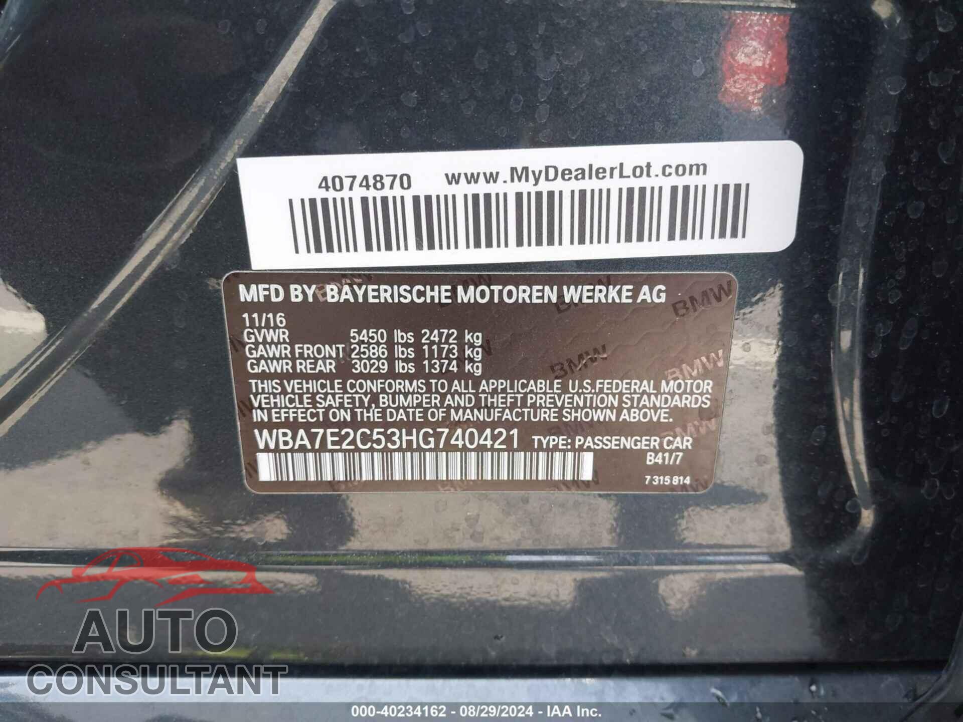 BMW 740I 2017 - WBA7E2C53HG740421