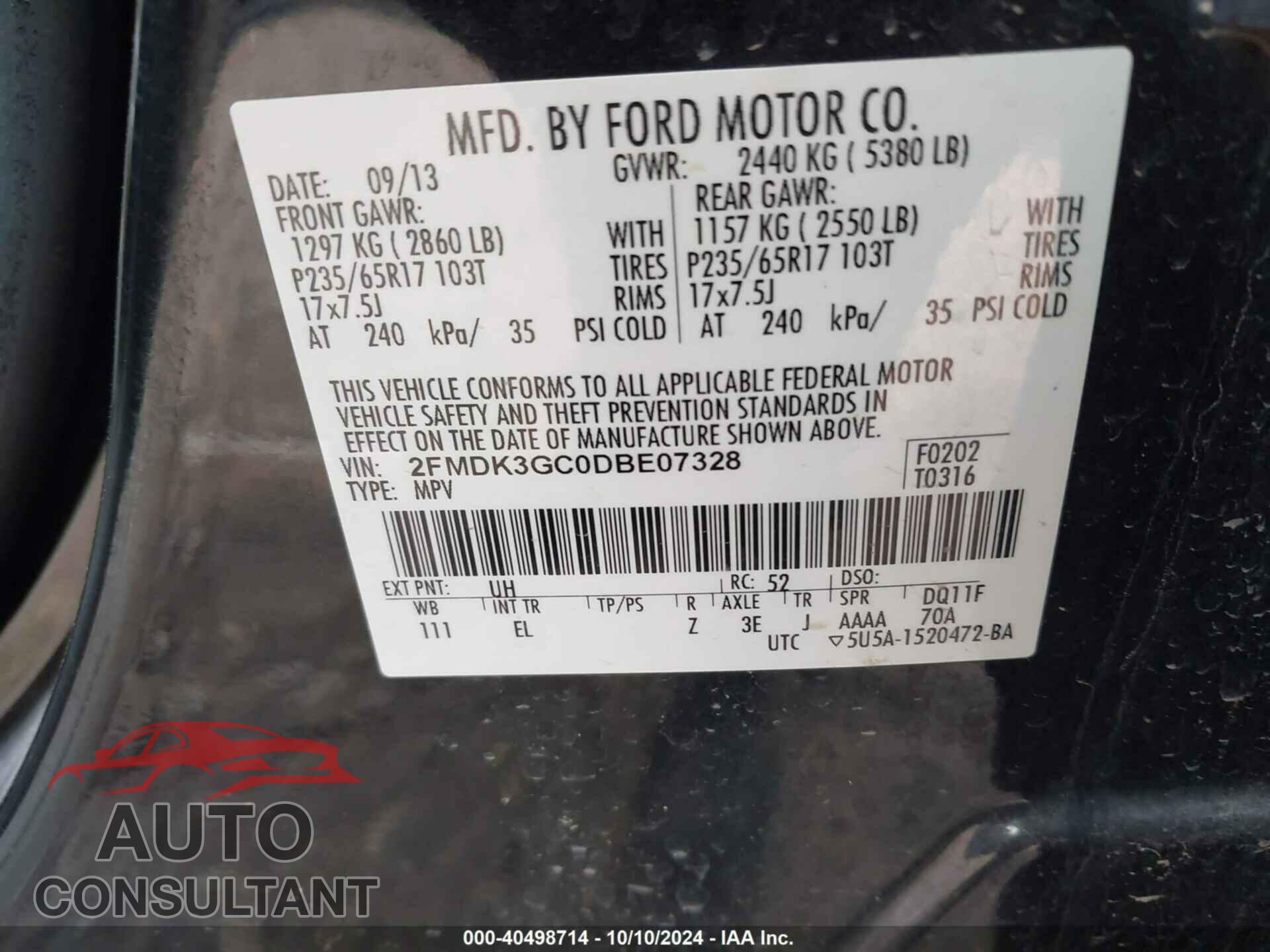 FORD EDGE 2013 - 2FMDK3GC0DBE07328