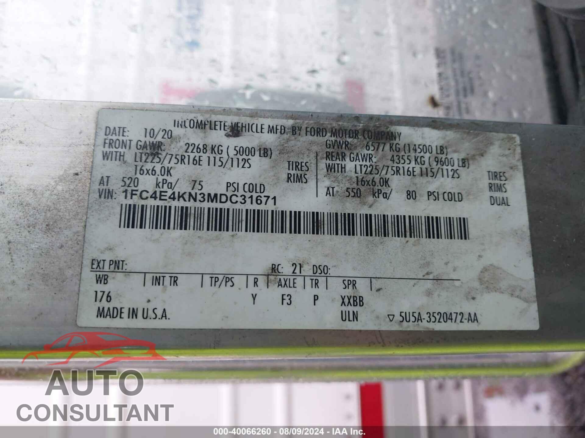 FORD E-450 STRIPPED 2021 - 1FC4E4KN3MDC31671