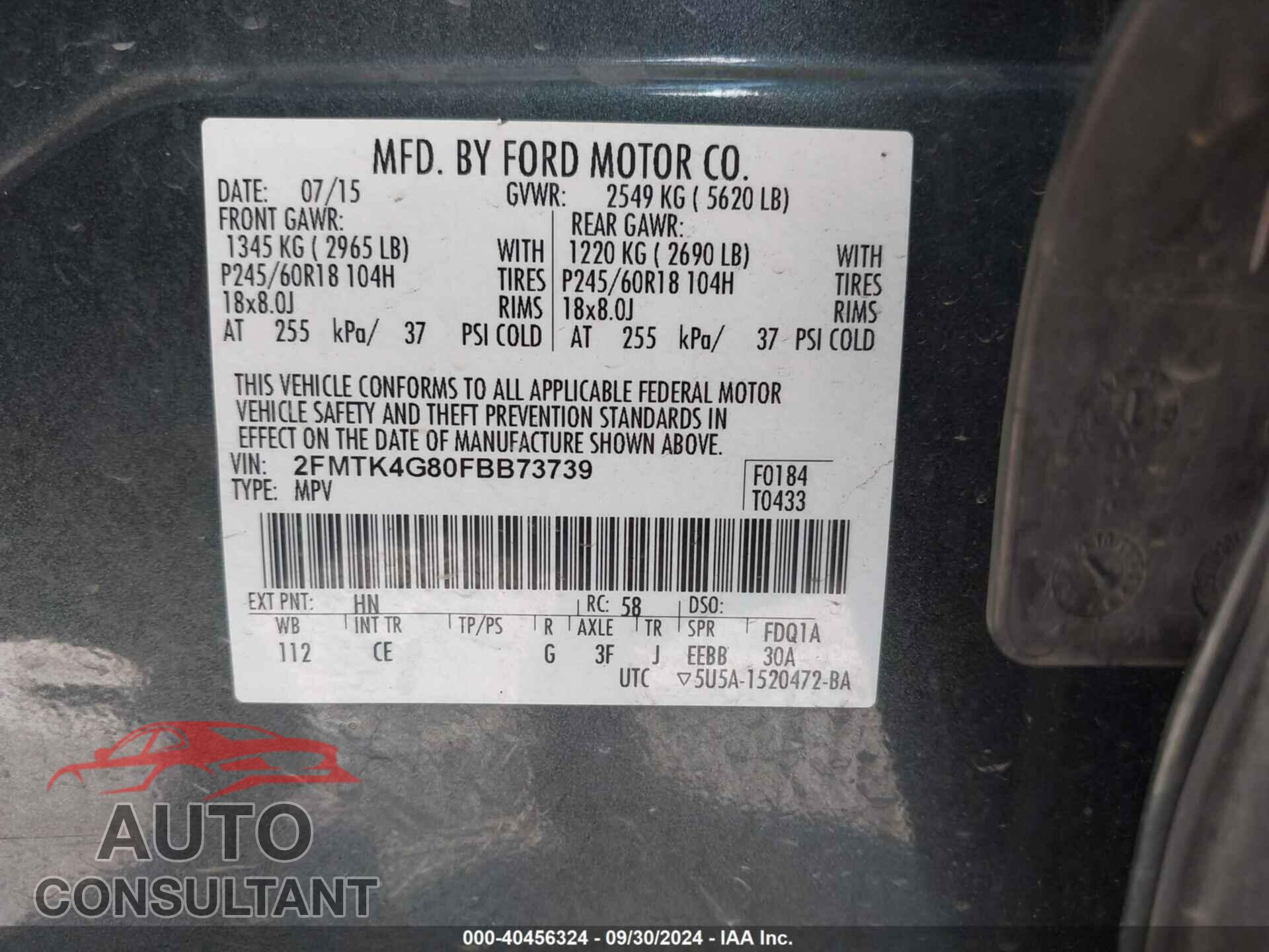 FORD EDGE 2015 - 2FMTK4G80FBB73739