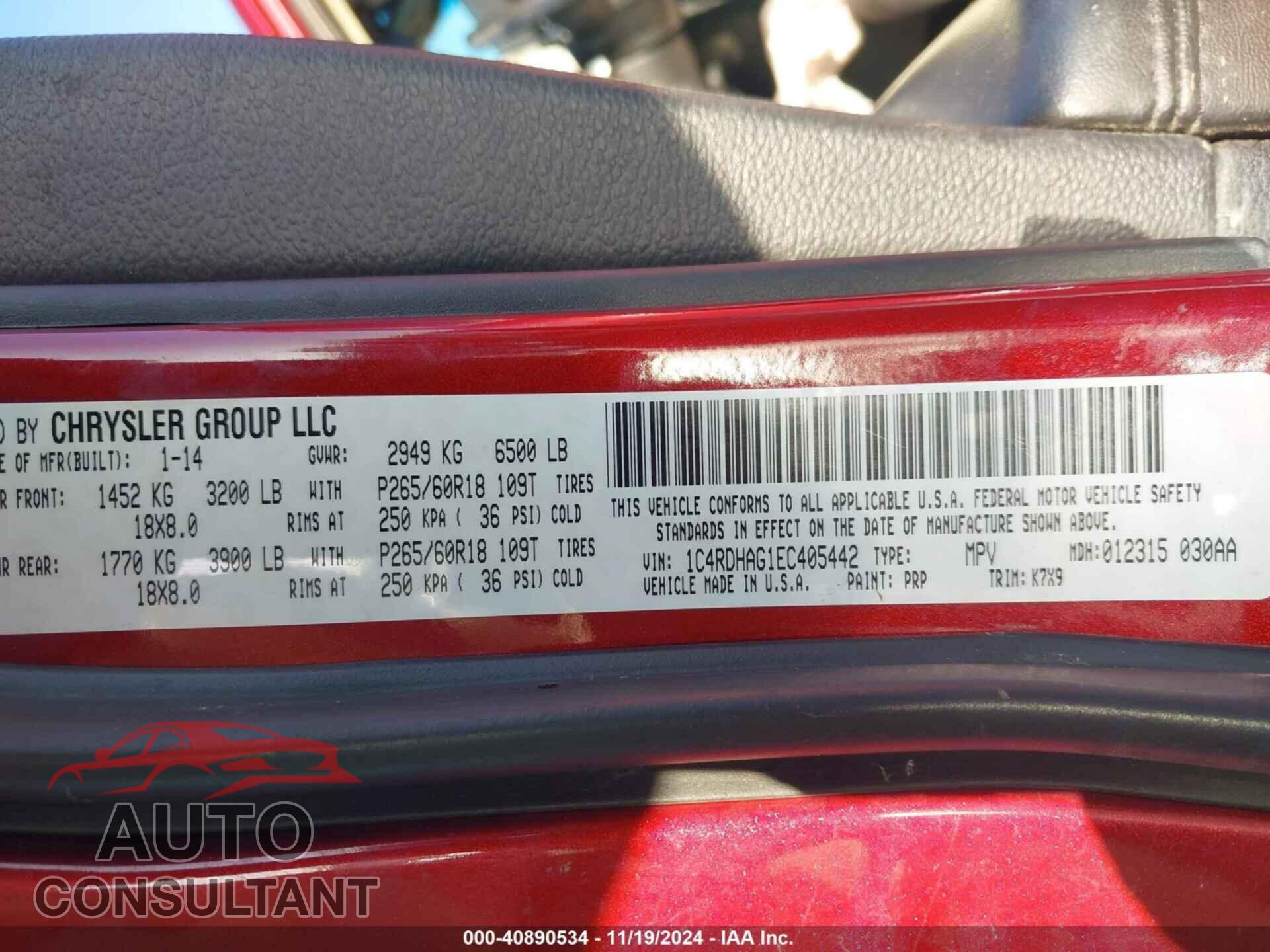 DODGE DURANGO 2014 - 1C4RDHAG1EC405442
