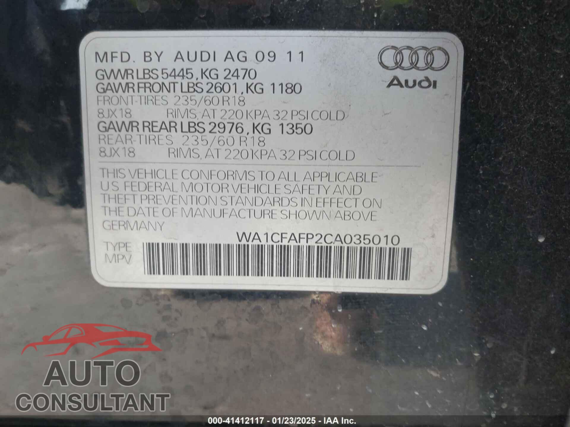 AUDI Q5 2012 - WA1CFAFP2CA035010