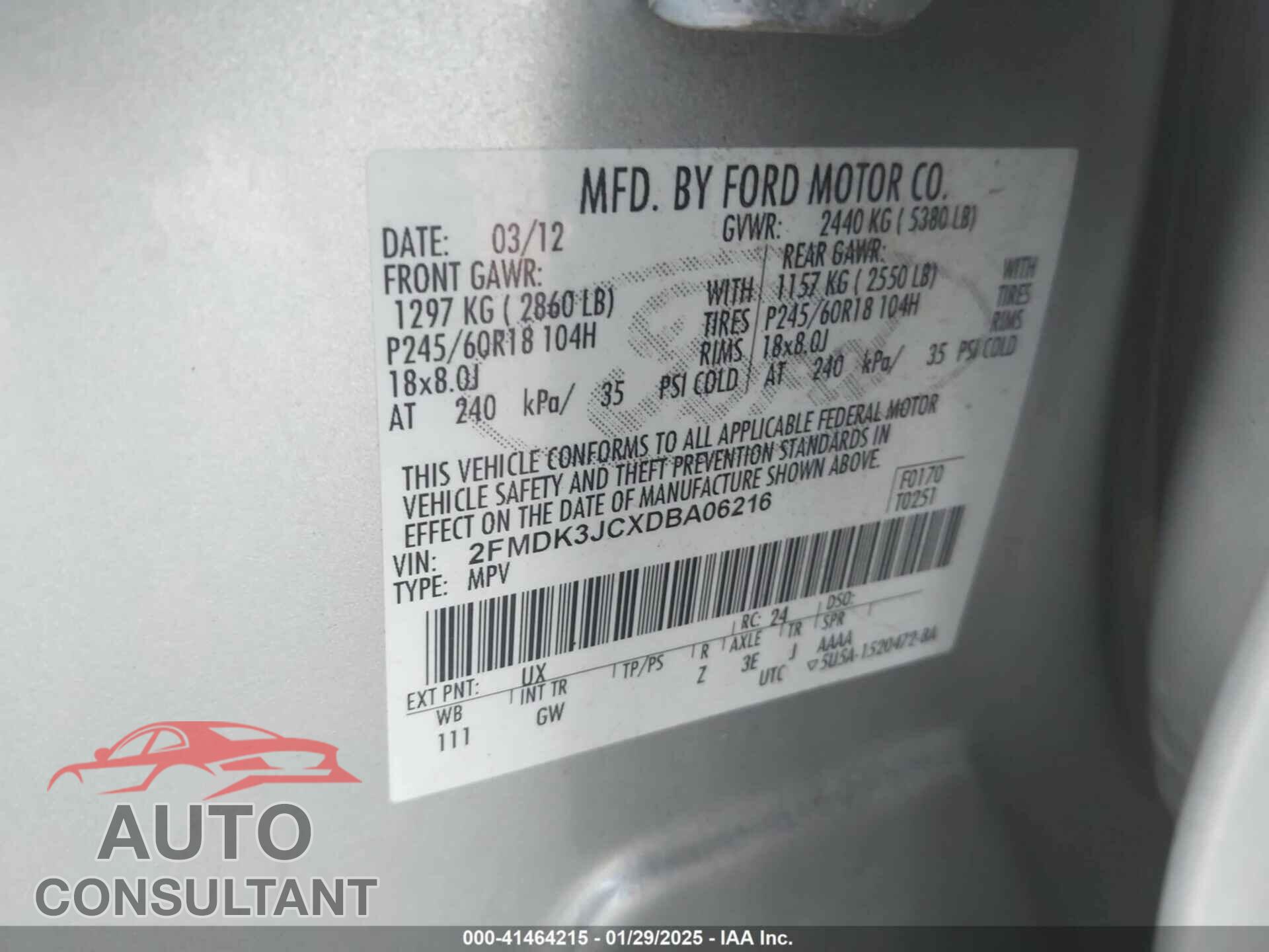 FORD EDGE 2013 - 2FMDK3JCXDBA06216