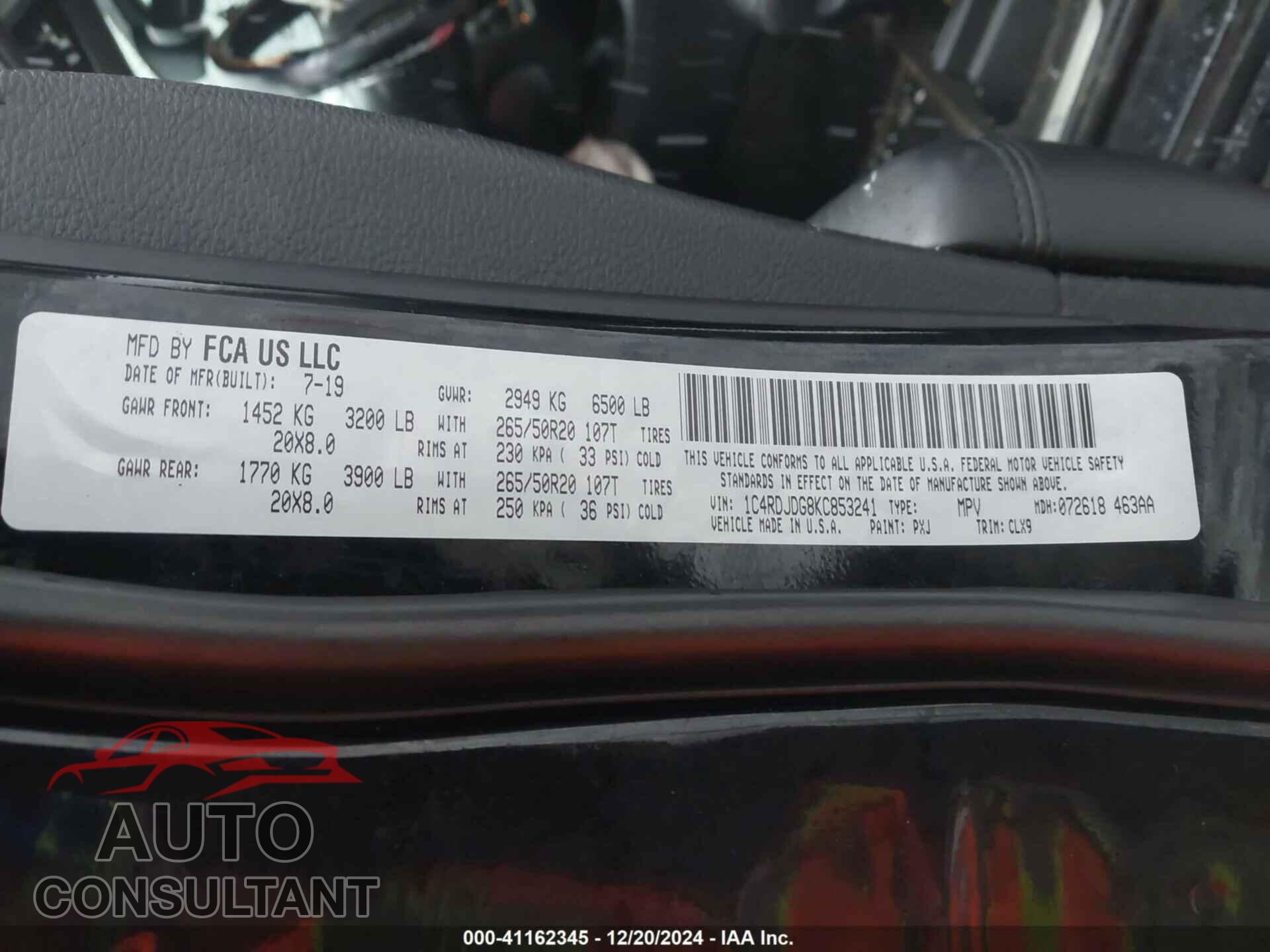 DODGE DURANGO 2019 - 1C4RDJDG8KC853241