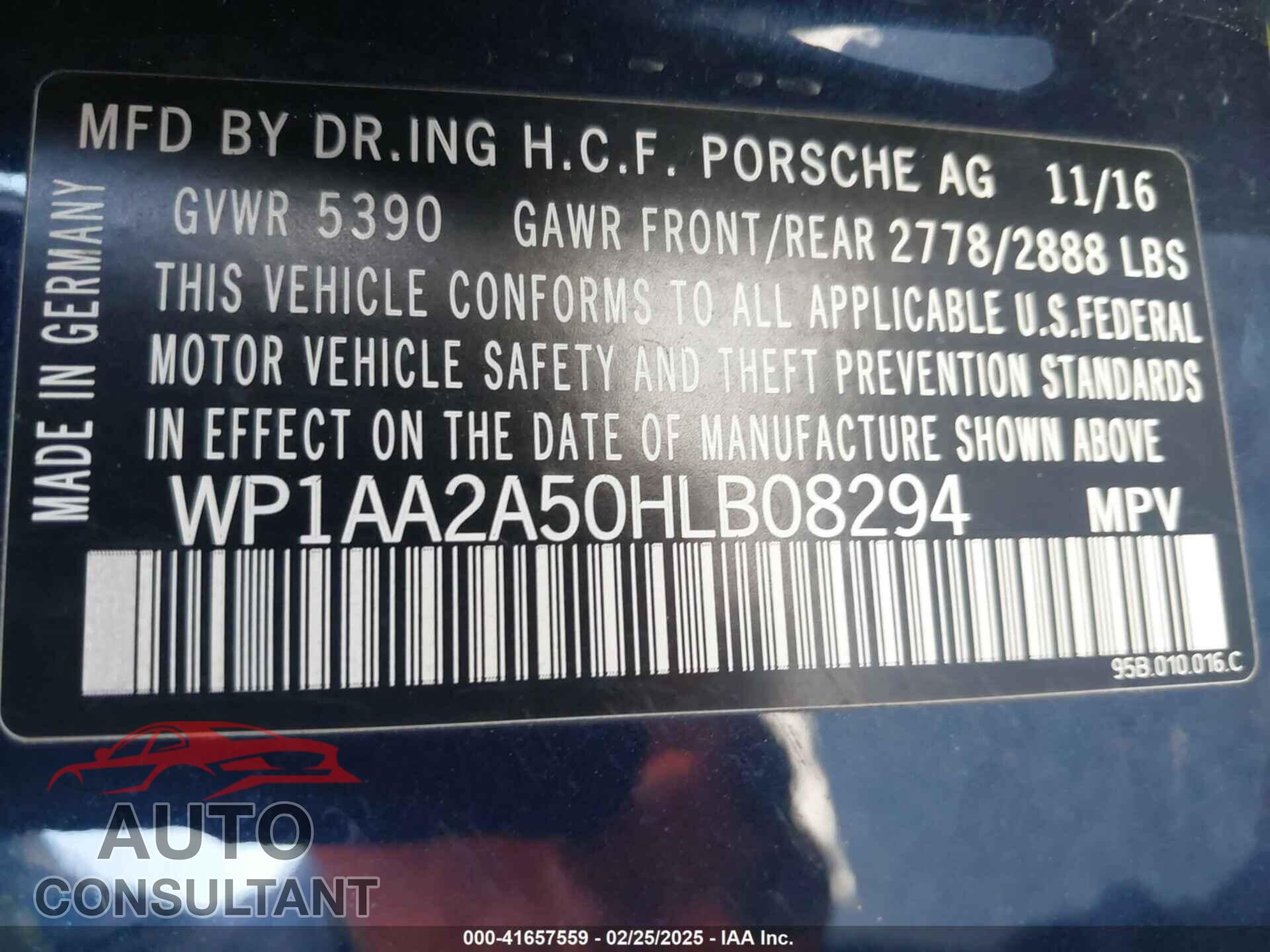 PORSCHE MACAN 2017 - WP1AA2A50HLB08294