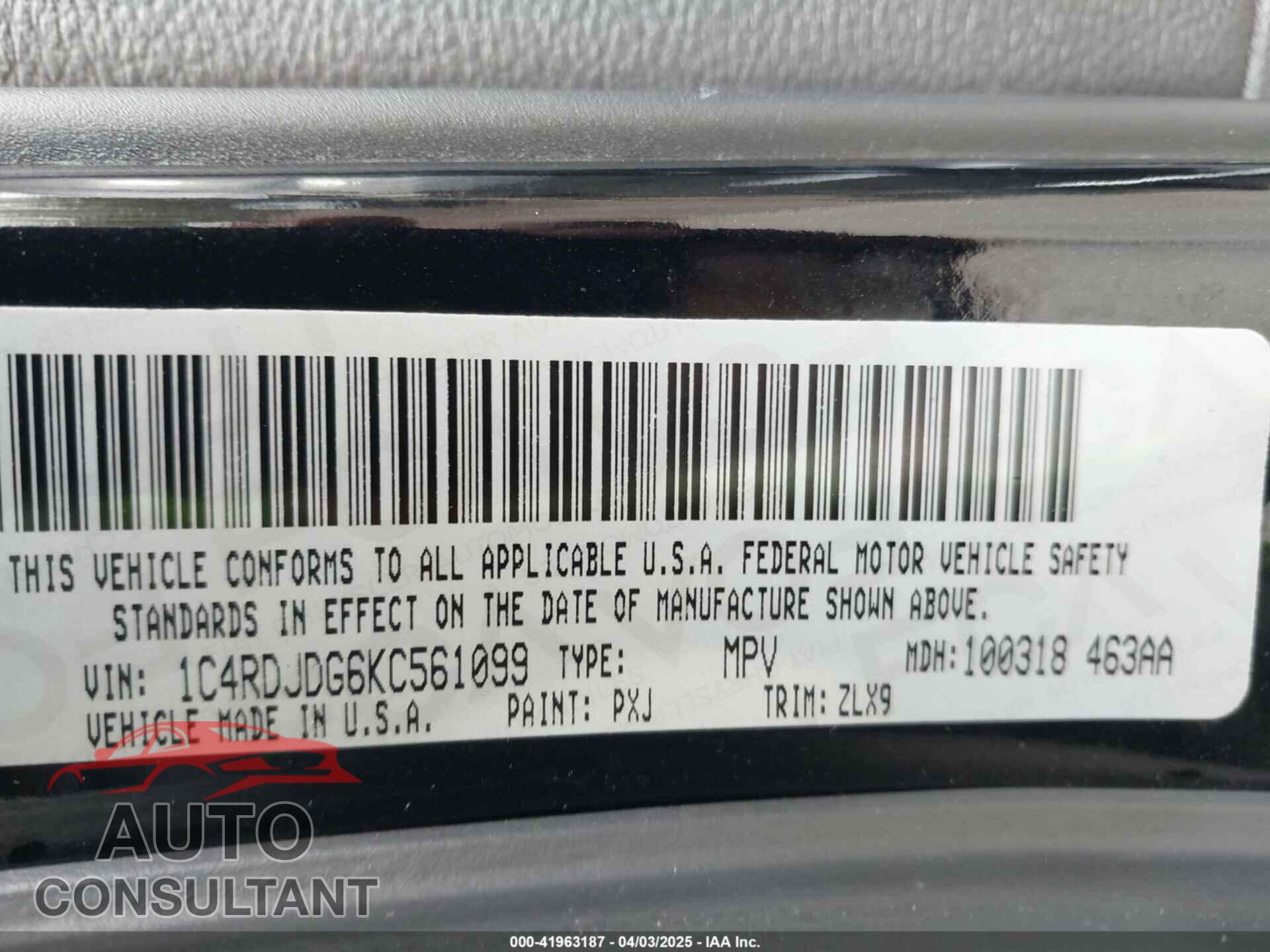 DODGE DURANGO 2019 - 1C4RDJDG6KC561099