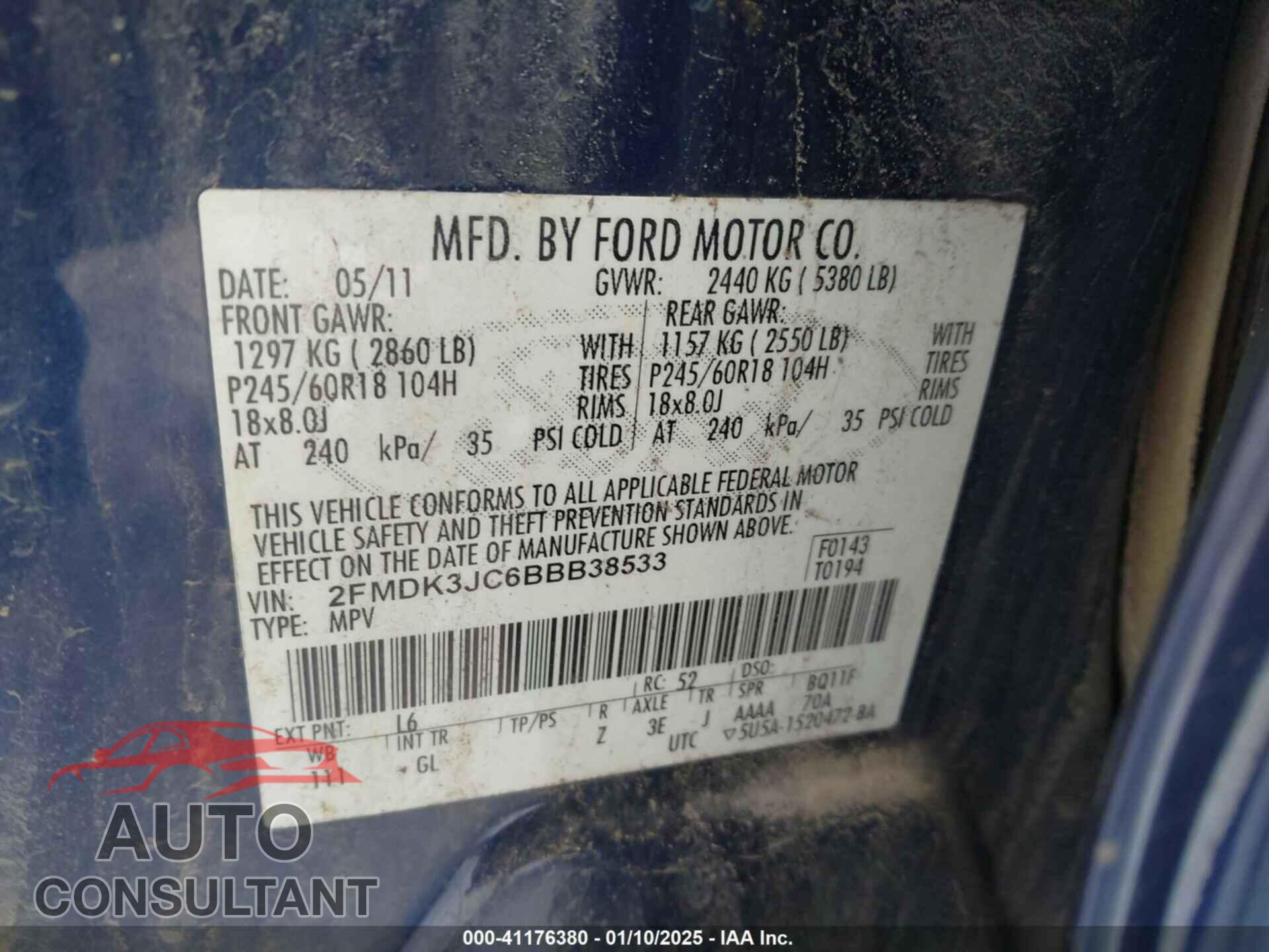 FORD EDGE 2011 - 2FMDK3JC6BBB38533