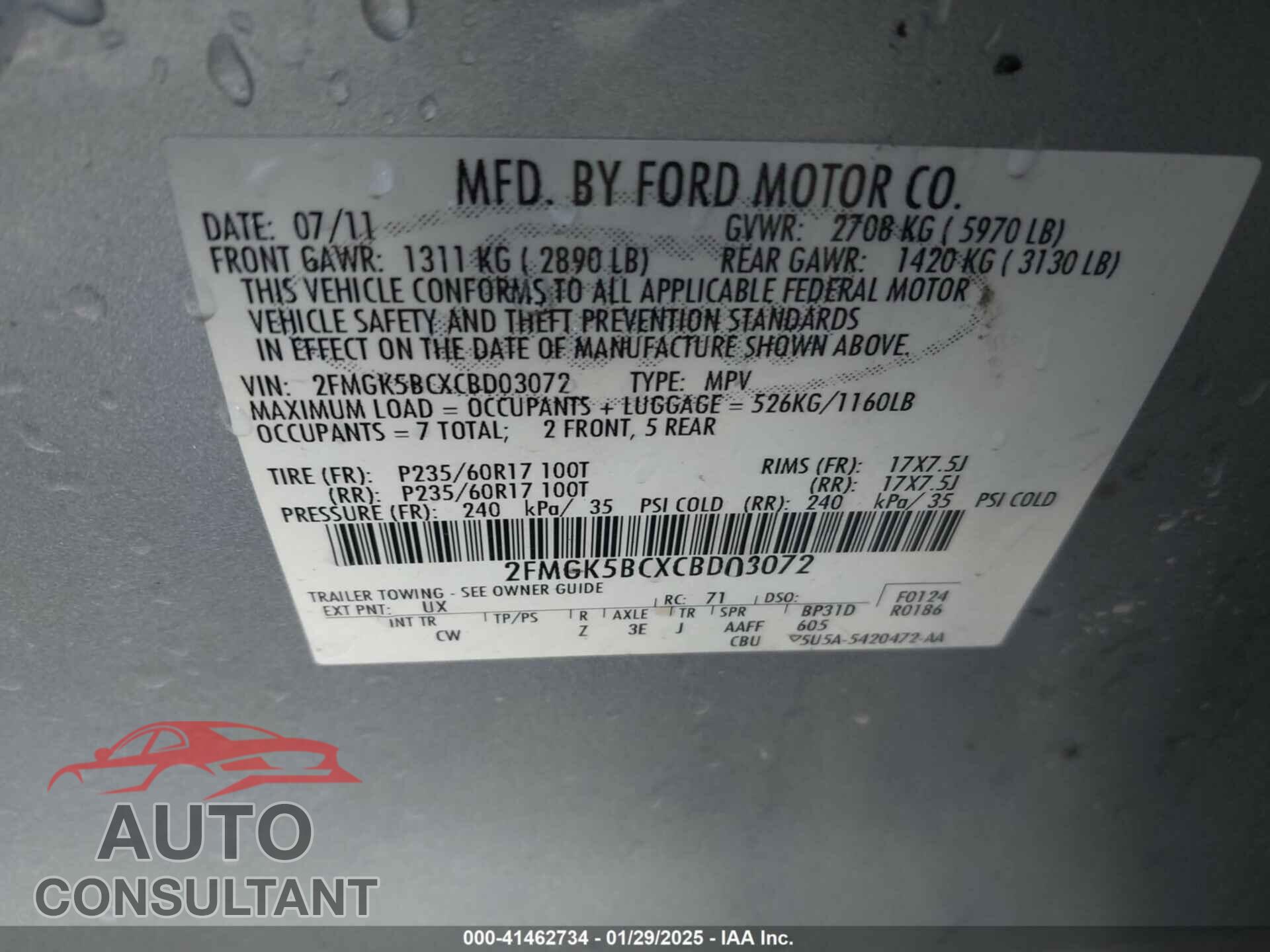 FORD FLEX 2012 - 2FMGK5BCXCBD03072