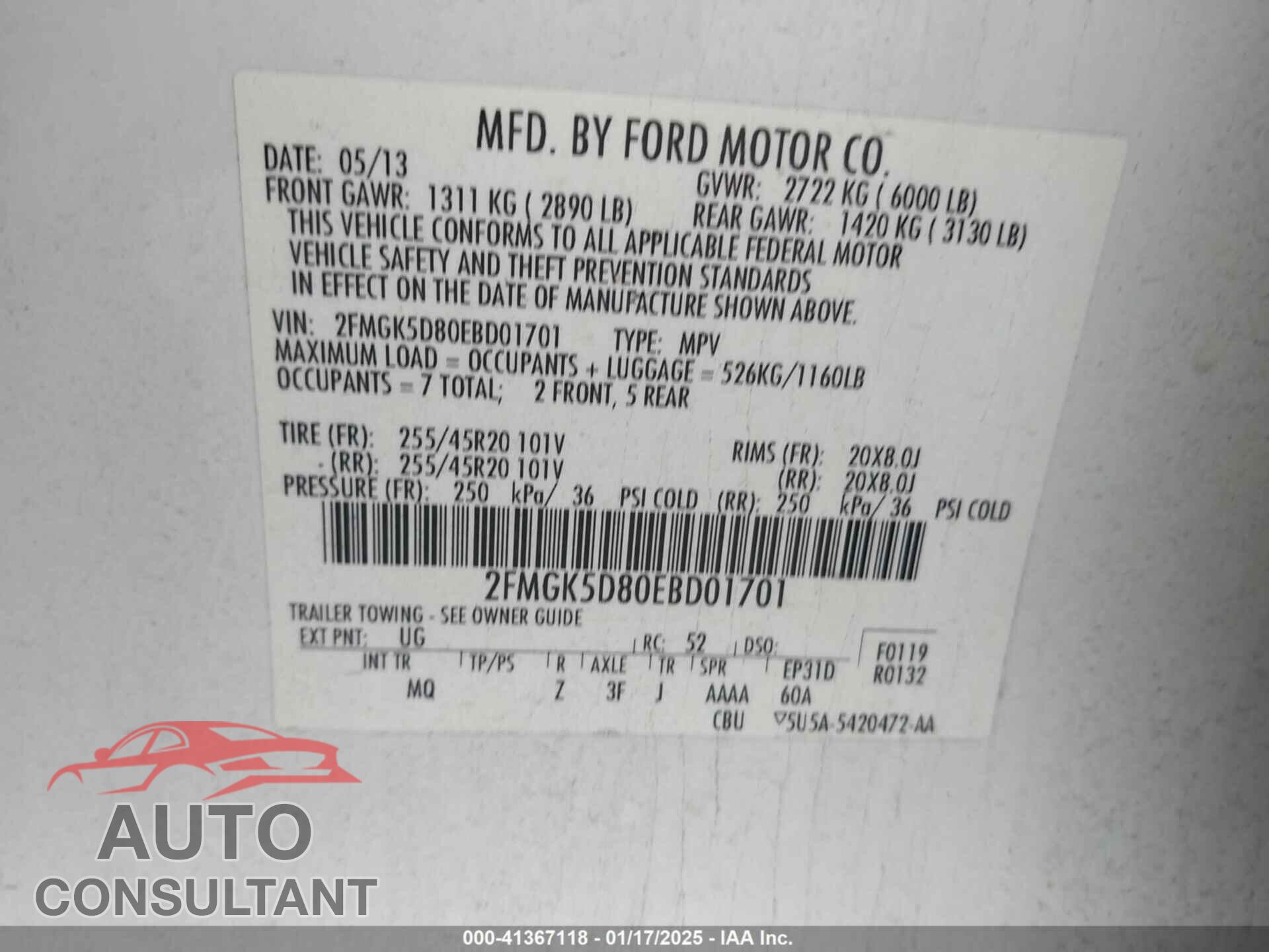 FORD FLEX 2014 - 2FMGK5D80EBD01701