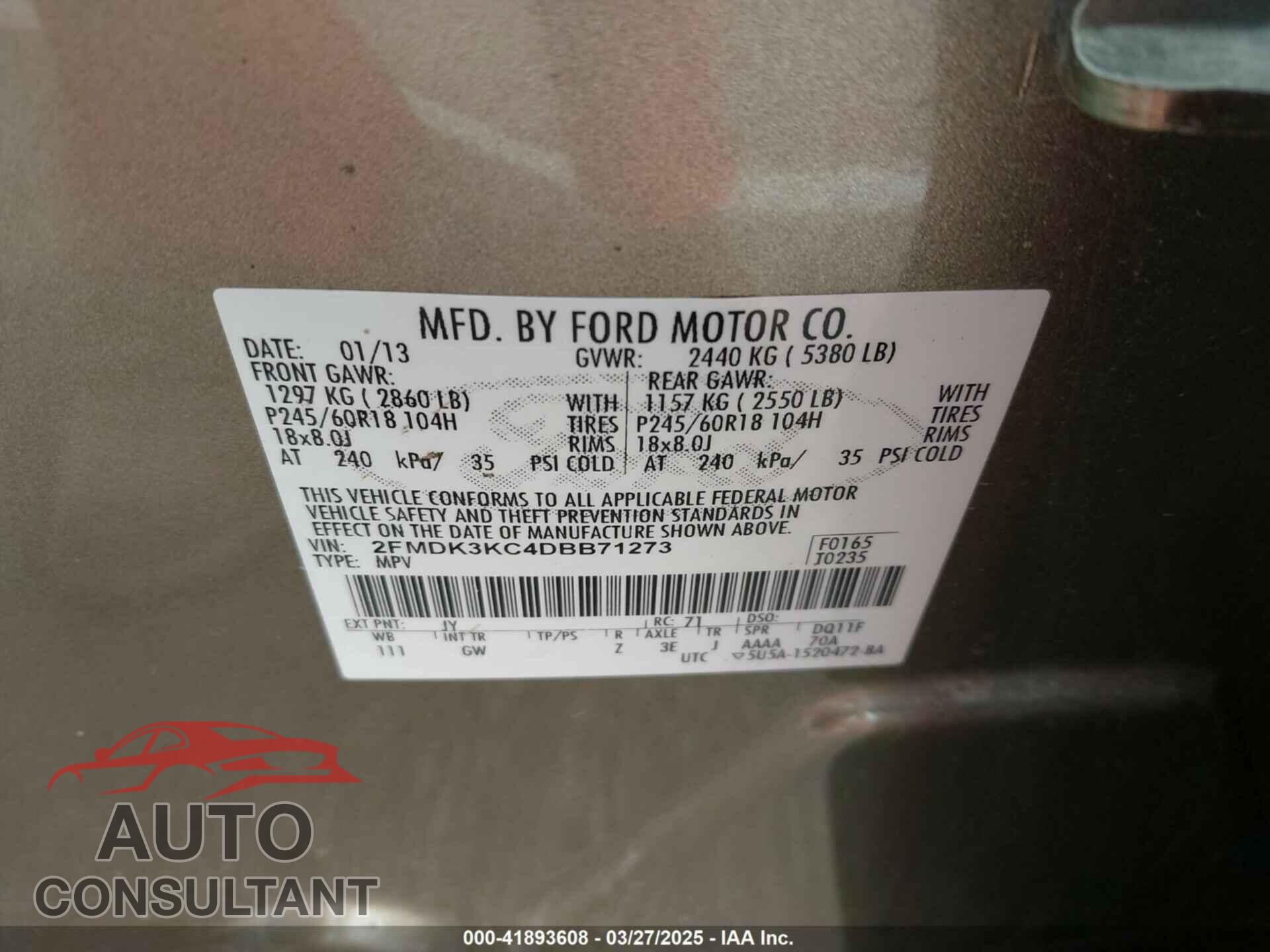 FORD EDGE 2013 - 2FMDK3KC4DBB71273