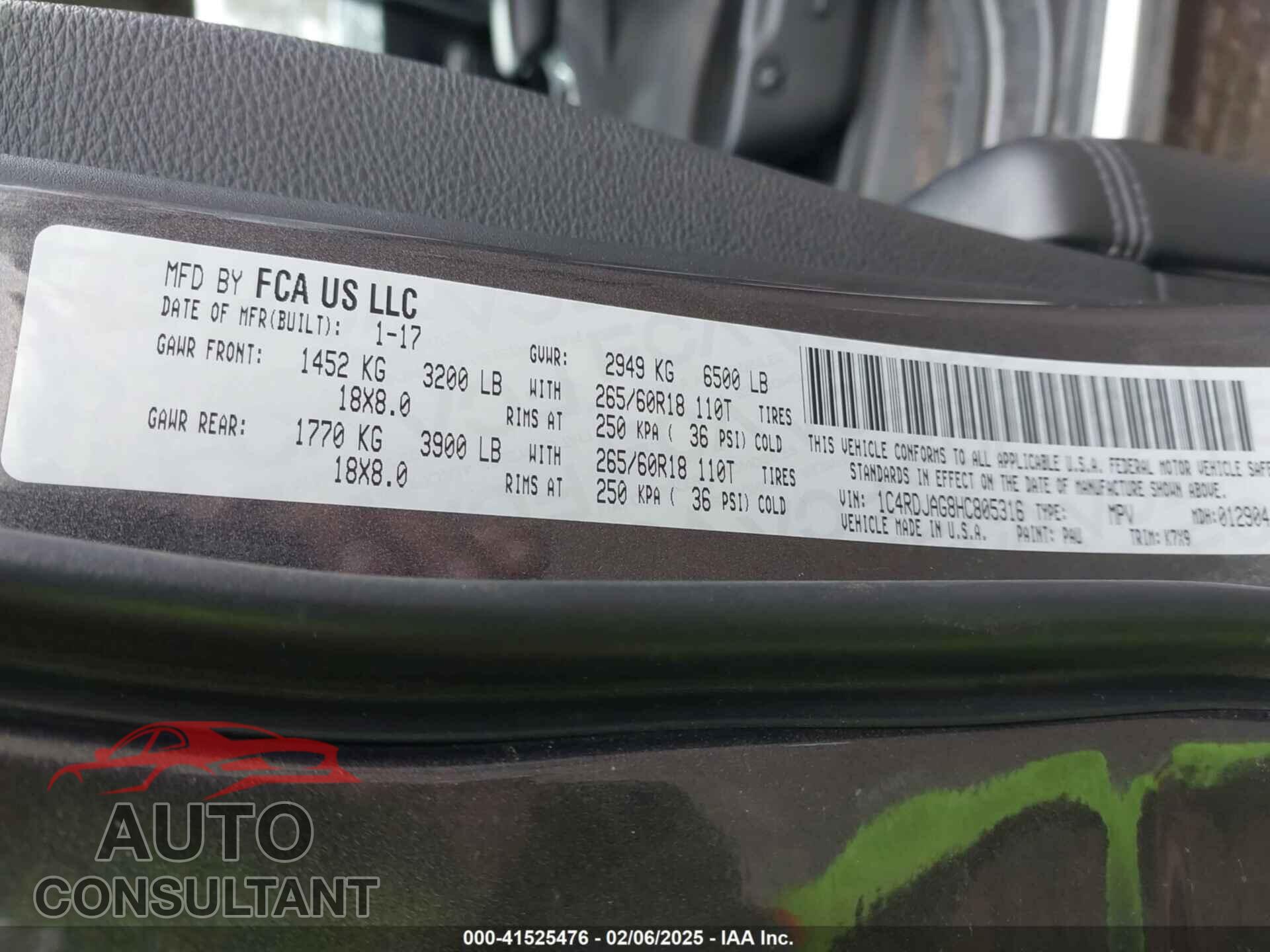 DODGE DURANGO 2017 - 1C4RDJAG8HC805316