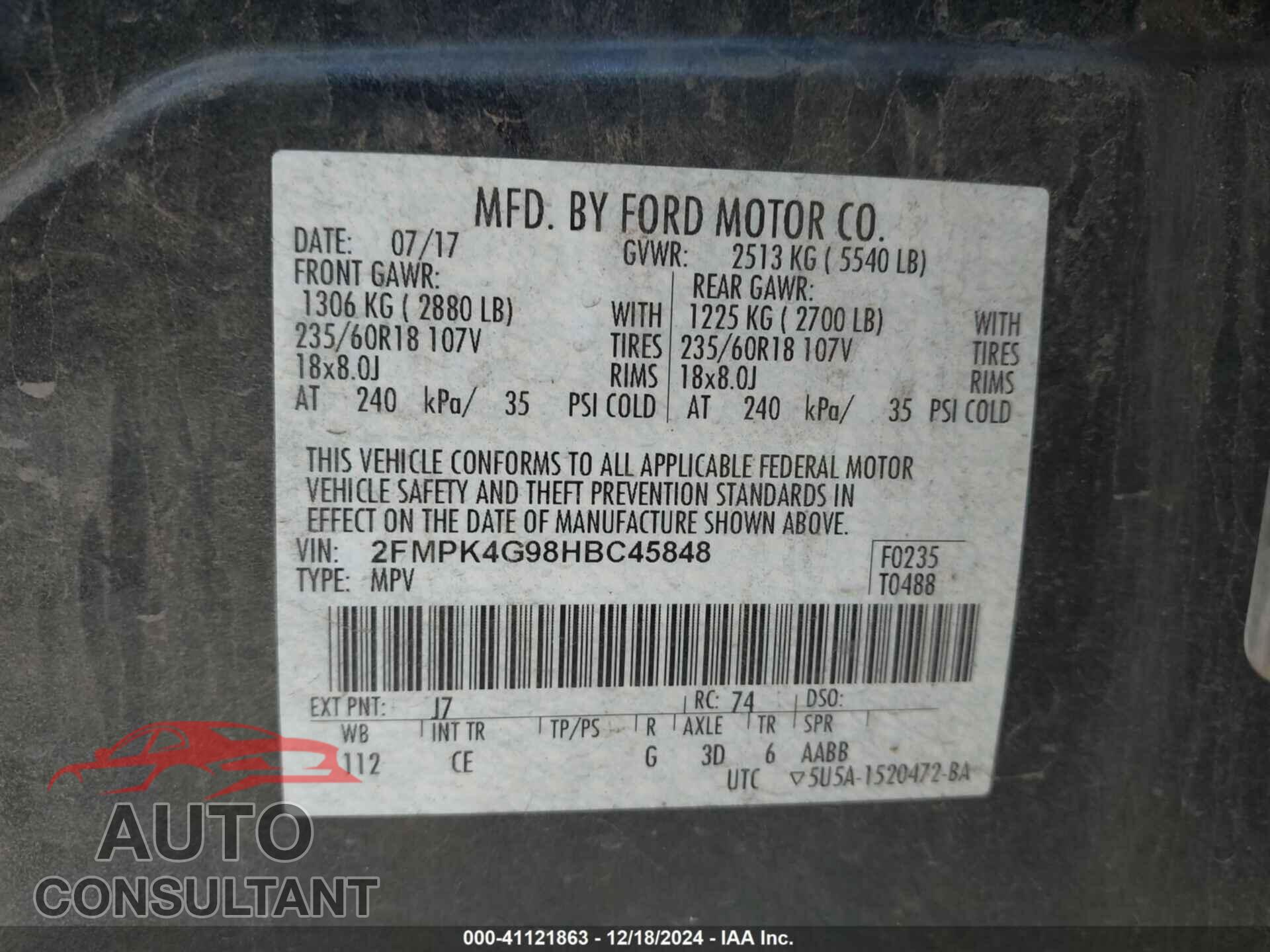 FORD EDGE 2017 - 2FMPK4G98HBC45848