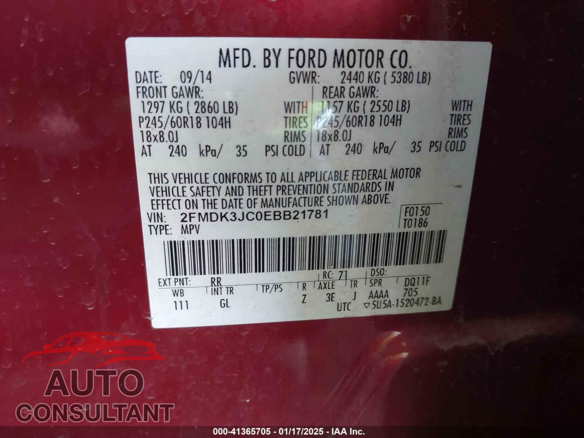 FORD EDGE 2014 - 2FMDK3JC0EBB21781