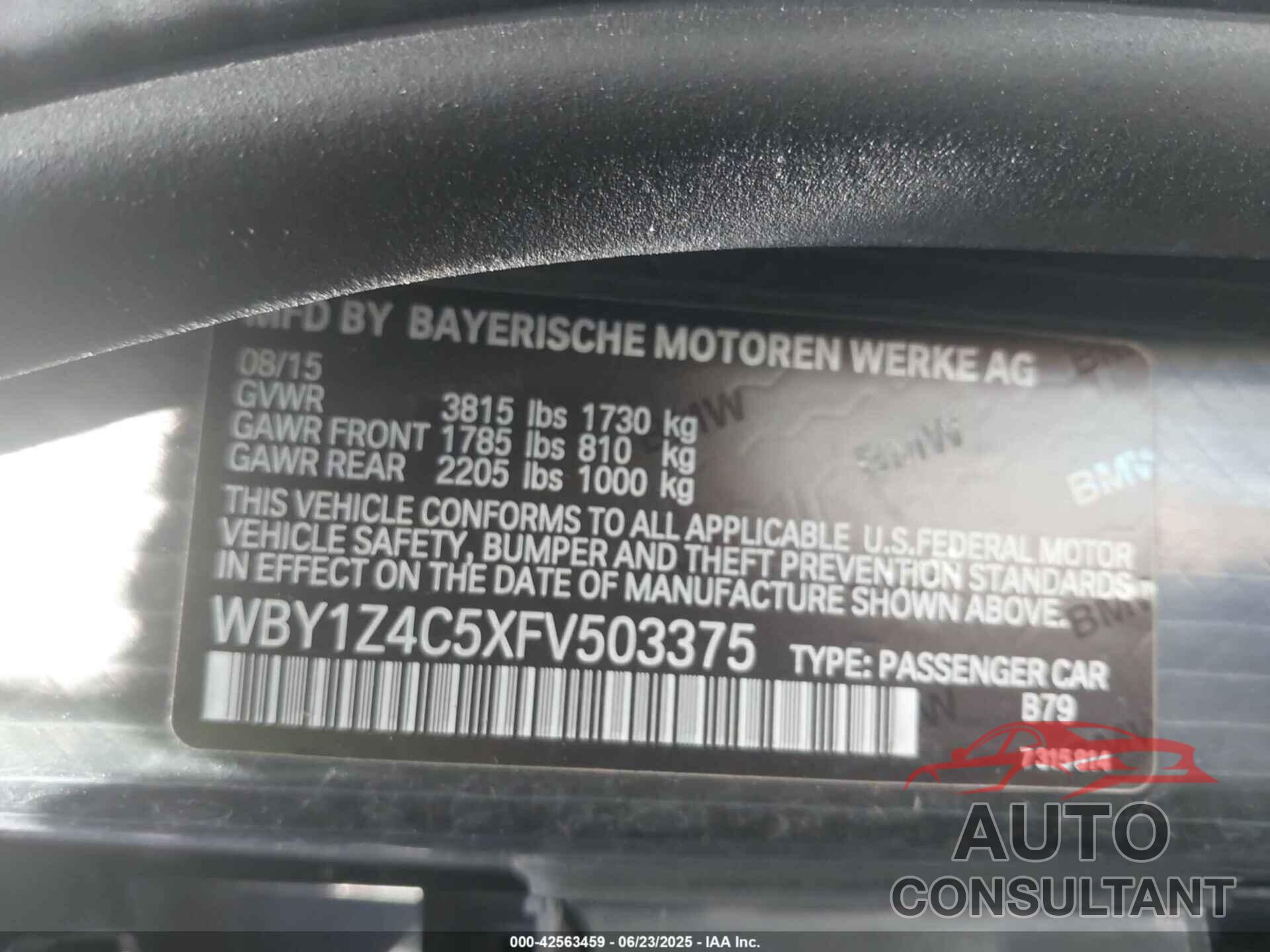 BMW I3 2015 - WBY1Z4C5XFV503375