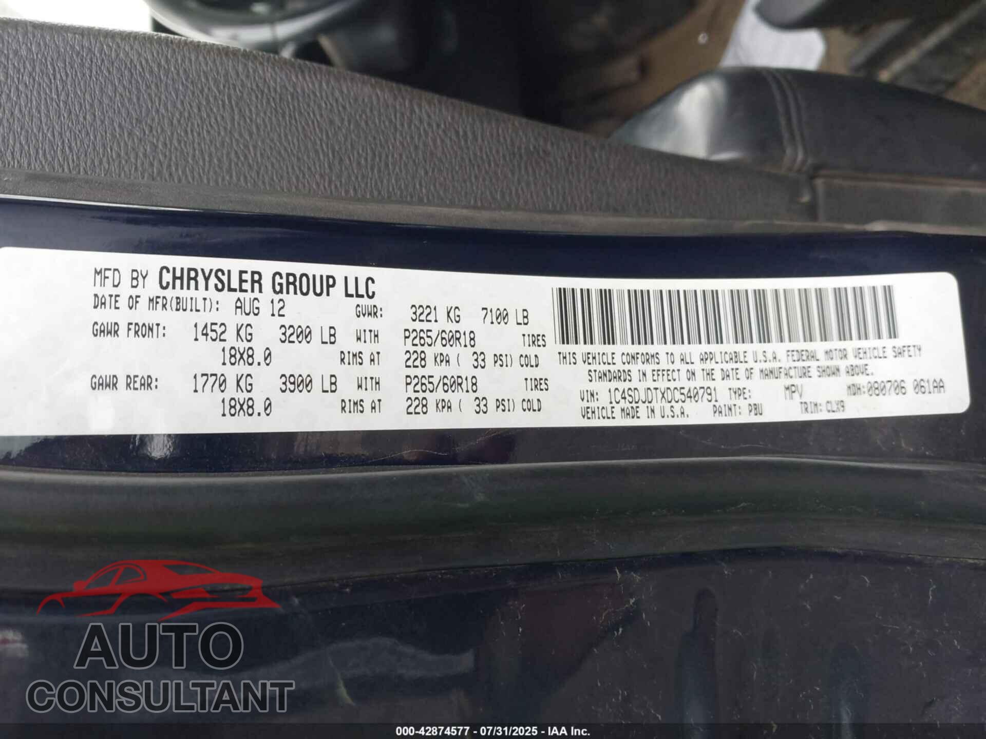 DODGE DURANGO 2013 - 1C4SDJDTXDC540791