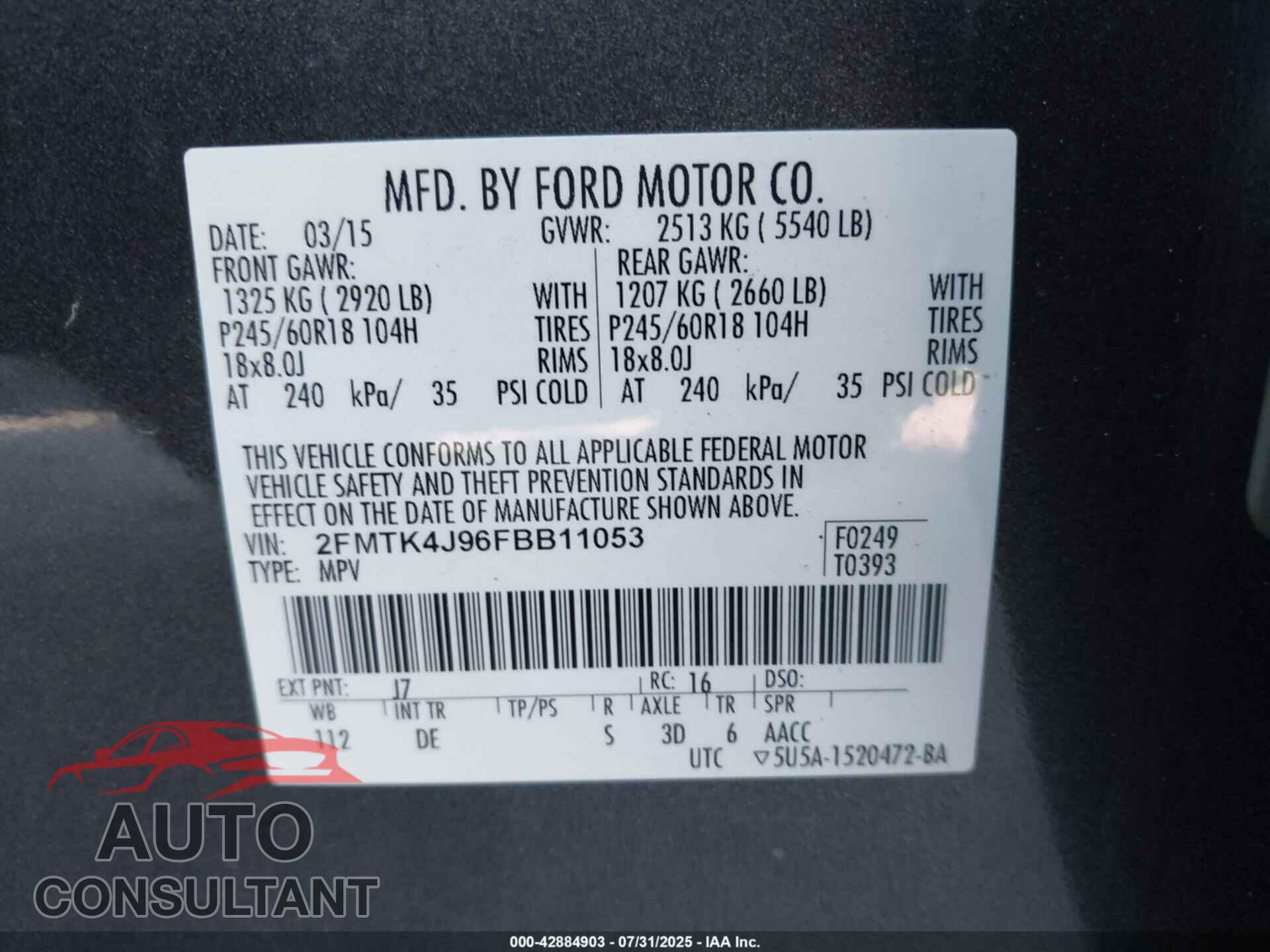 FORD EDGE 2015 - 2FMTK4J96FBB11053