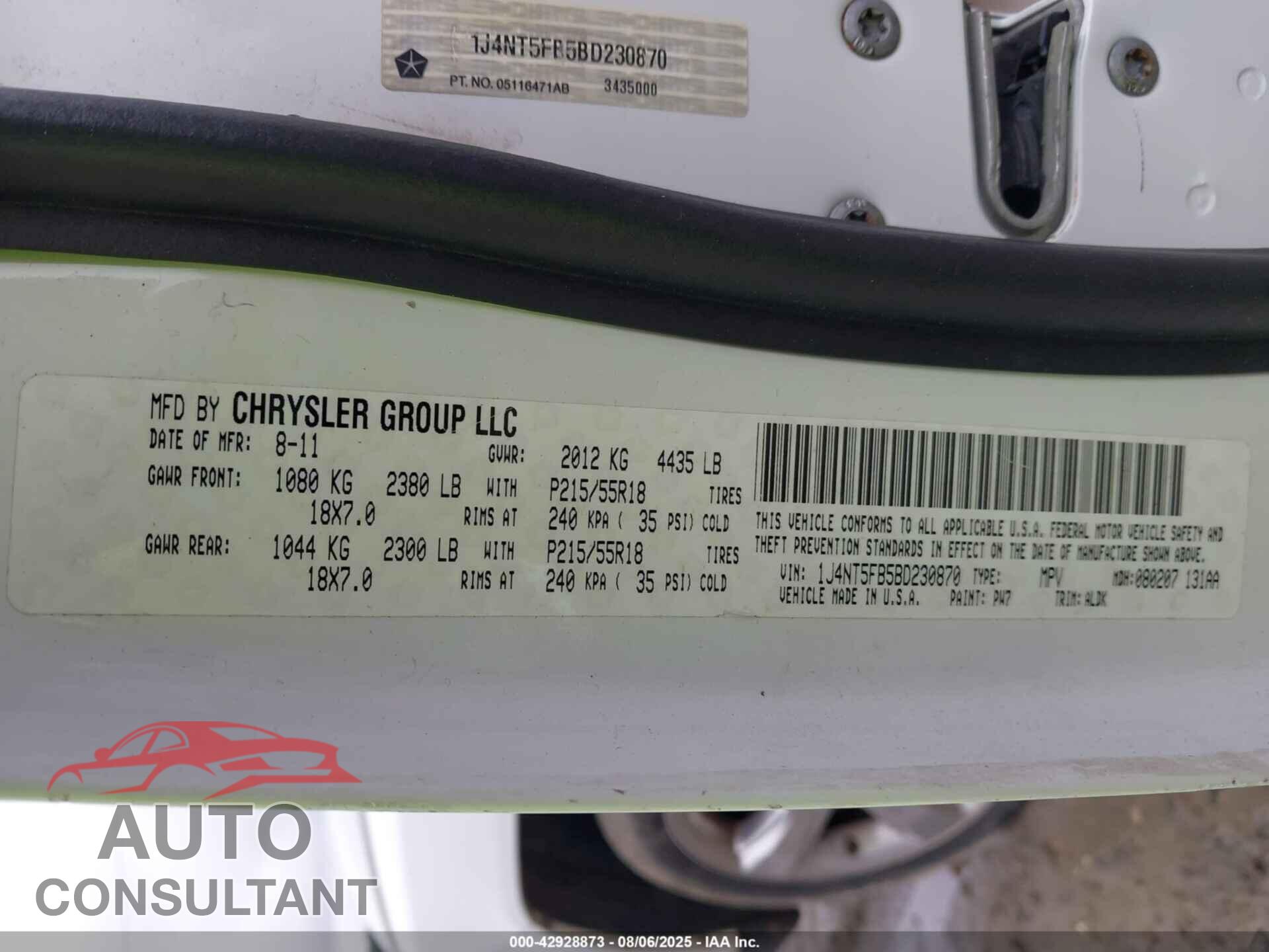 JEEP COMPASS 2011 - 1J4NT5FB5BD230870