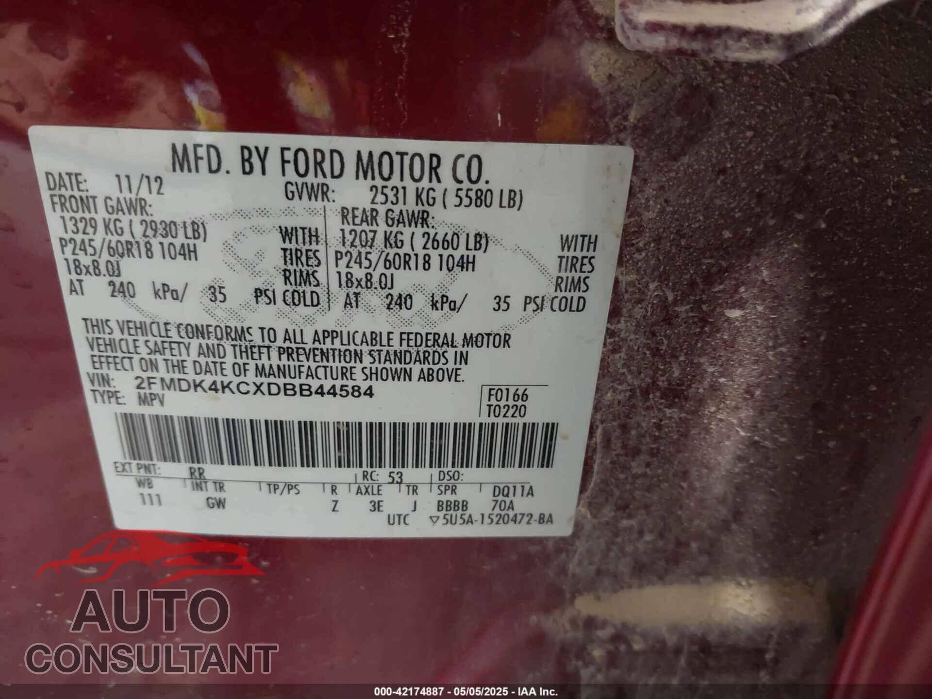 FORD EDGE 2013 - 2FMDK4KCXDBB44584