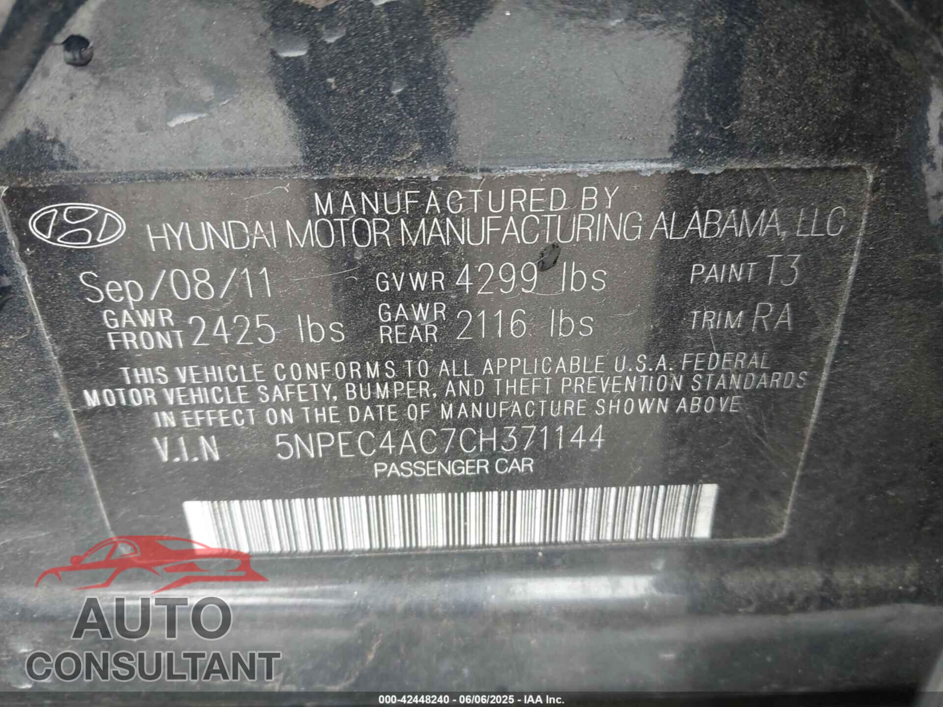 HYUNDAI SONATA 2012 - 5NPEC4AC7CH371144