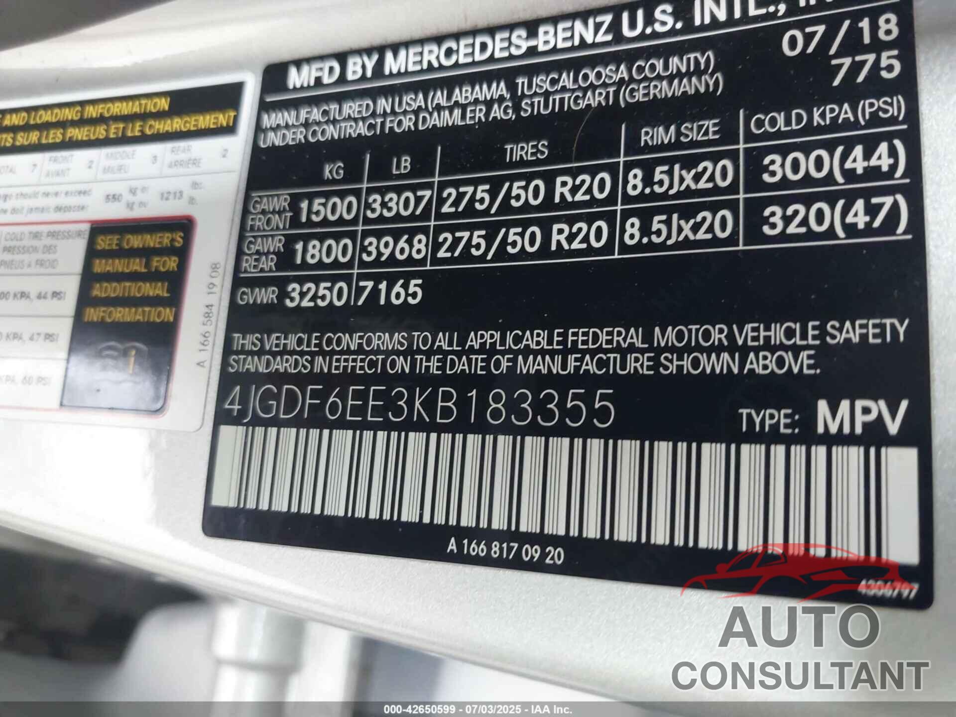 MERCEDES-BENZ GLS 450 2019 - 4JGDF6EE3KB183355