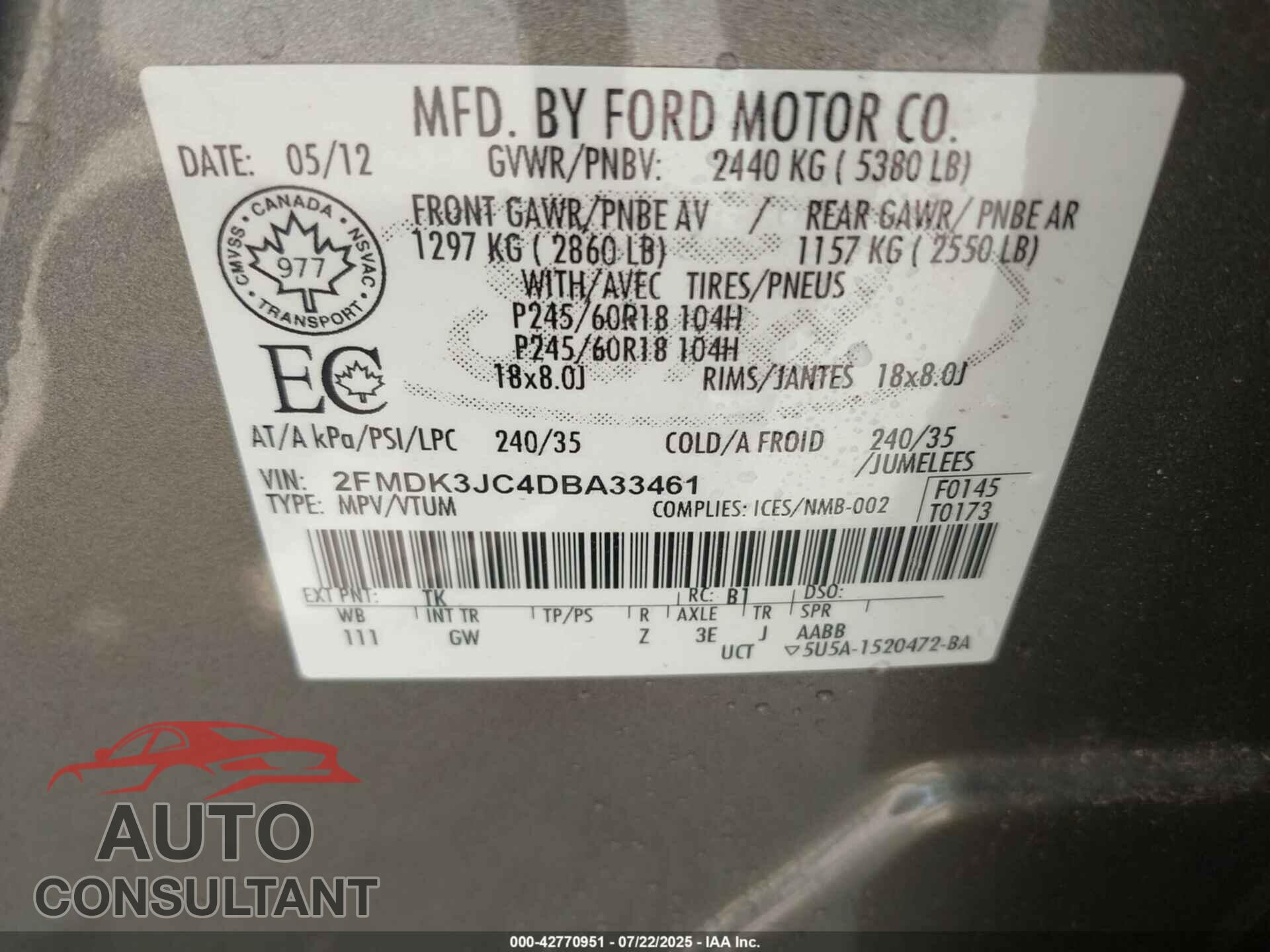 FORD EDGE 2013 - 2FMDK3JC4DBA33461