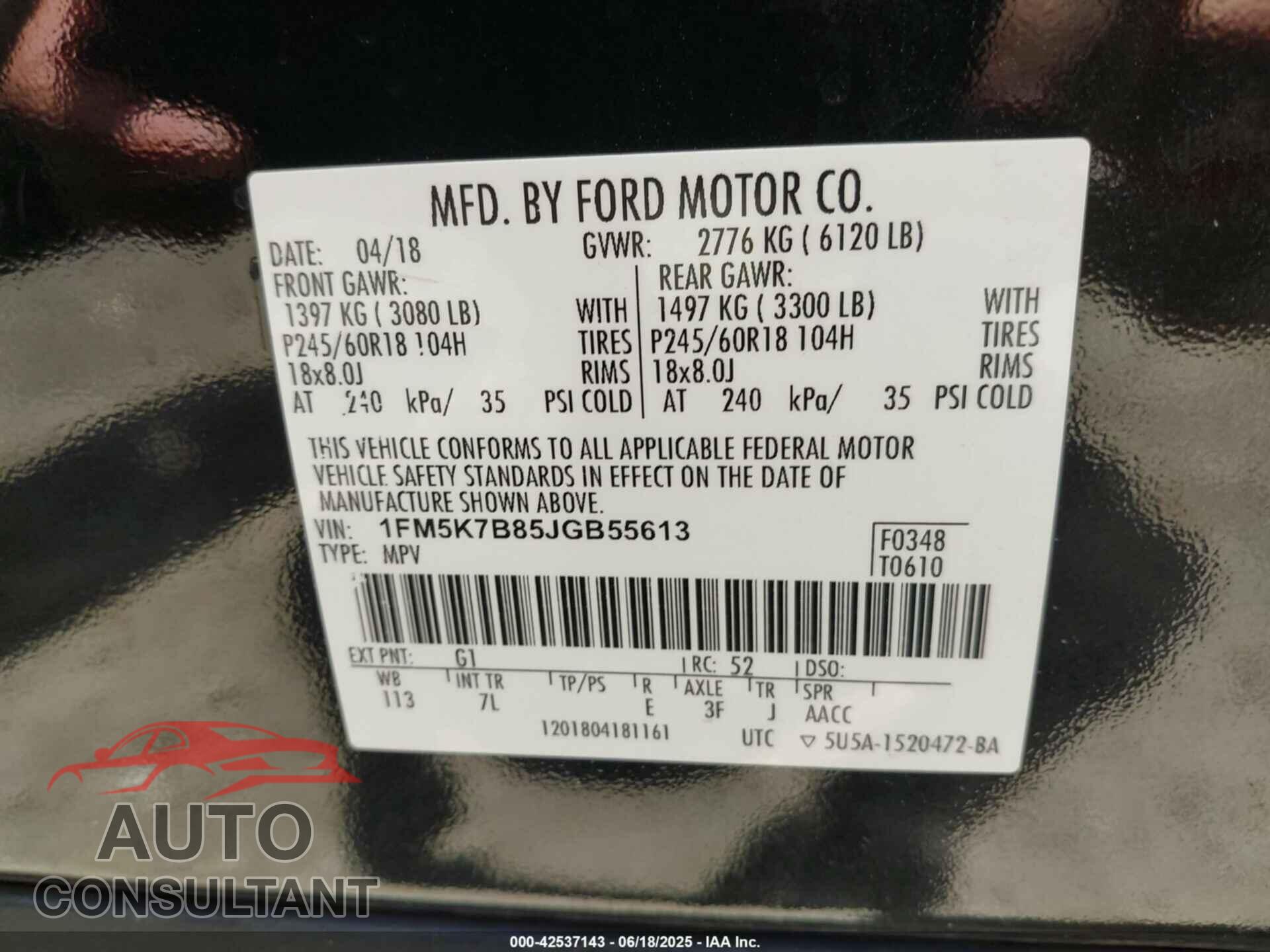 FORD EXPLORER 2018 - 1FM5K7B85JGB55613