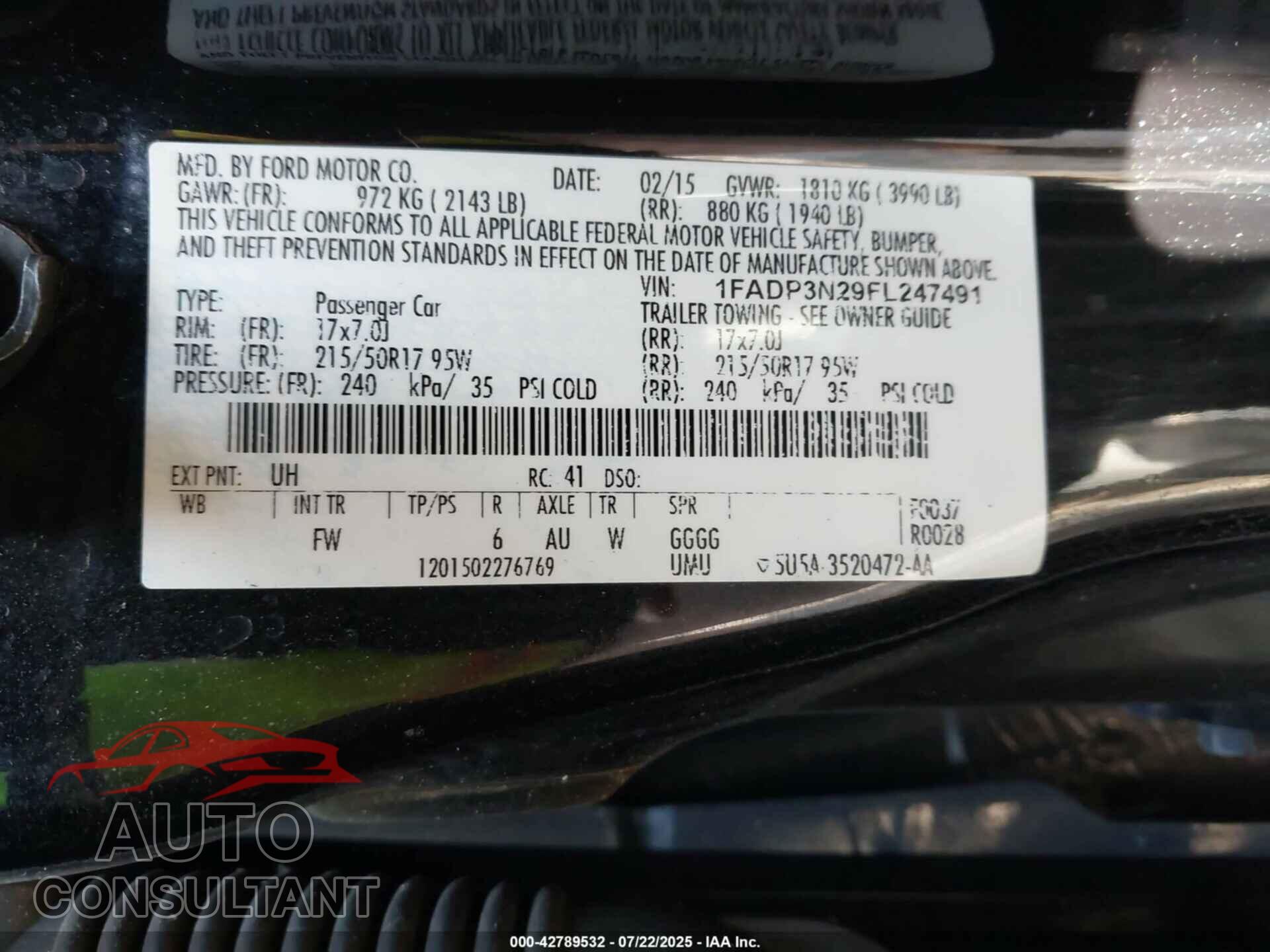 FORD FOCUS 2015 - 1FADP3N29FL247491