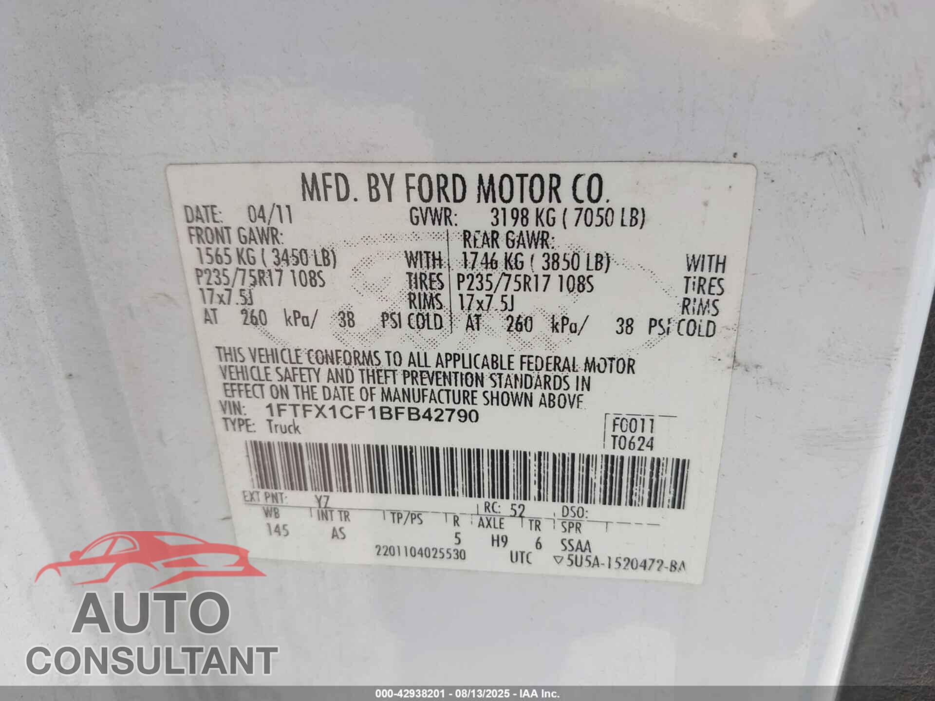 FORD F-150 2011 - 1FTFX1CF1BFB42790