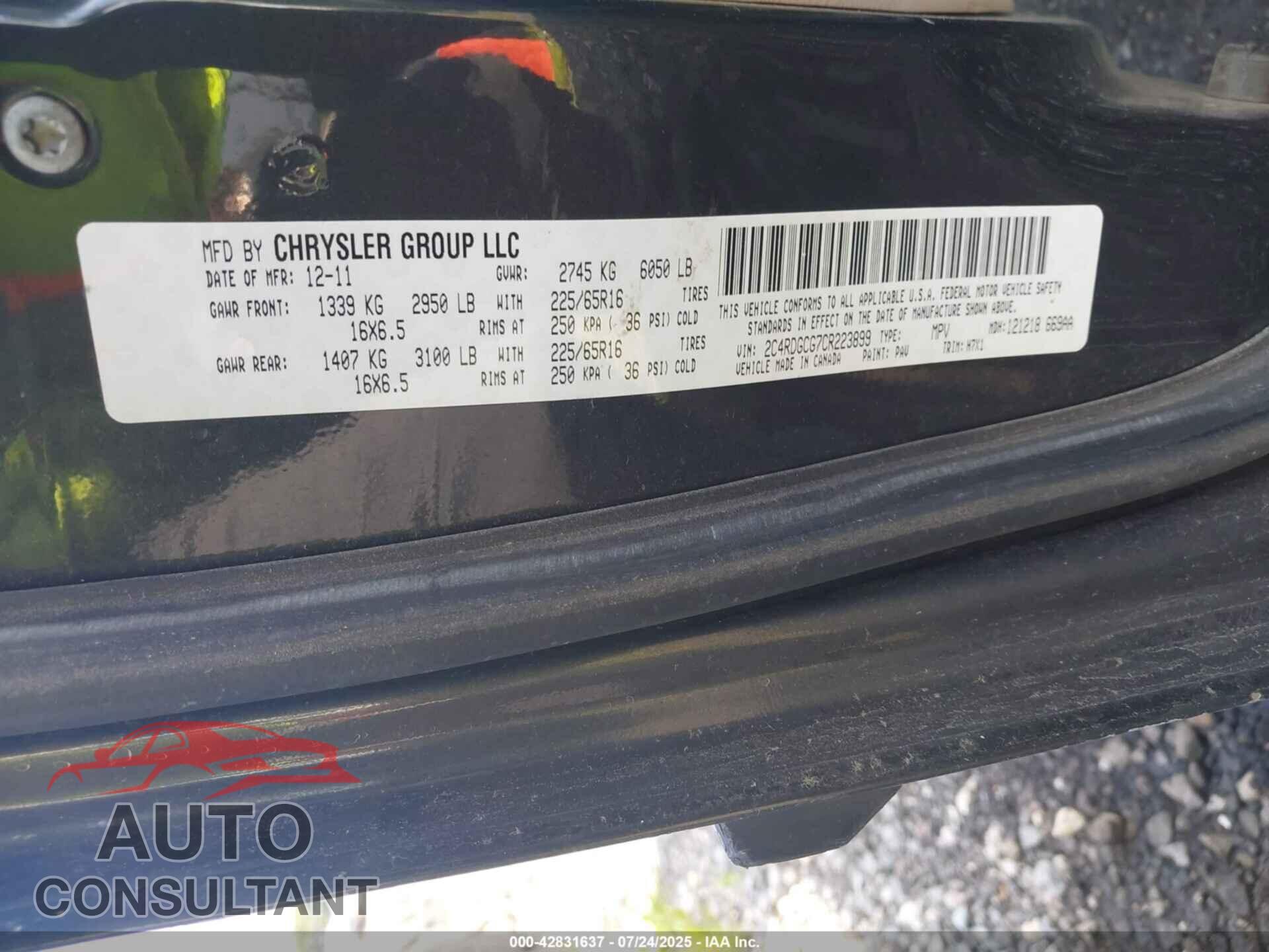 DODGE GRAND CARAVAN 2012 - 2C4RDGCG7CR223899
