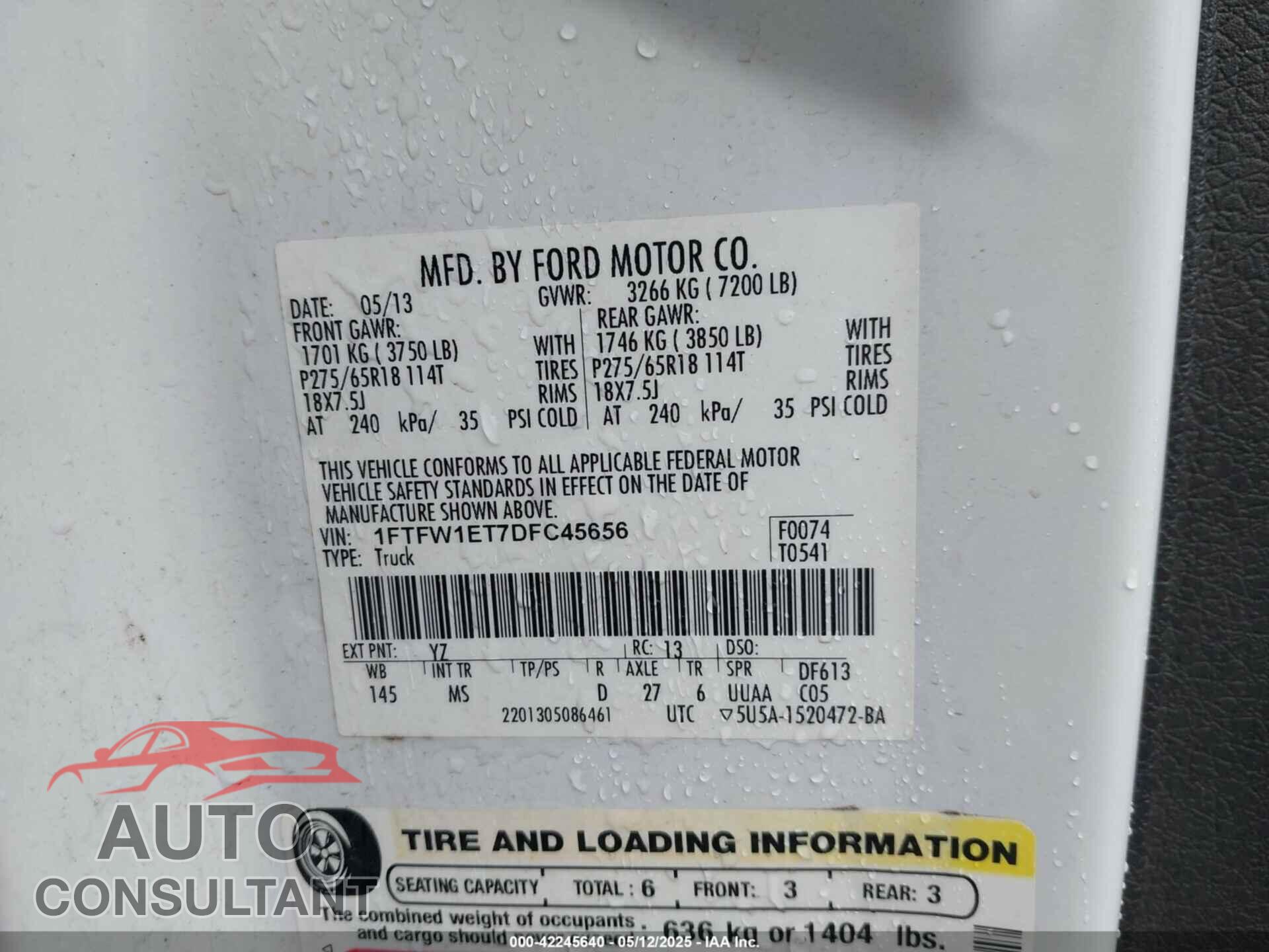 FORD F-150 2013 - 1FTFW1ET7DFC45656