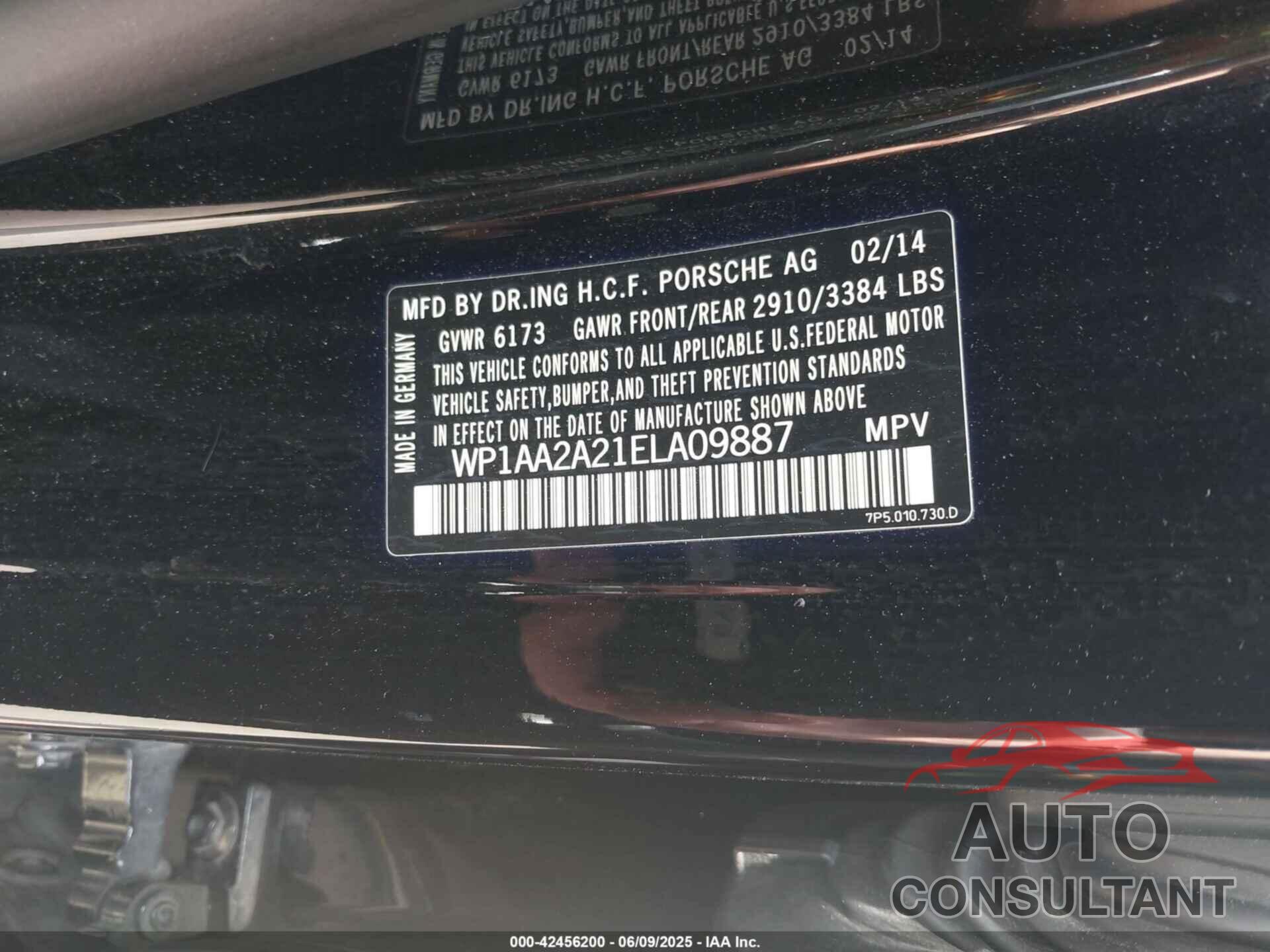 PORSCHE CAYENNE 2014 - WP1AA2A21ELA09887