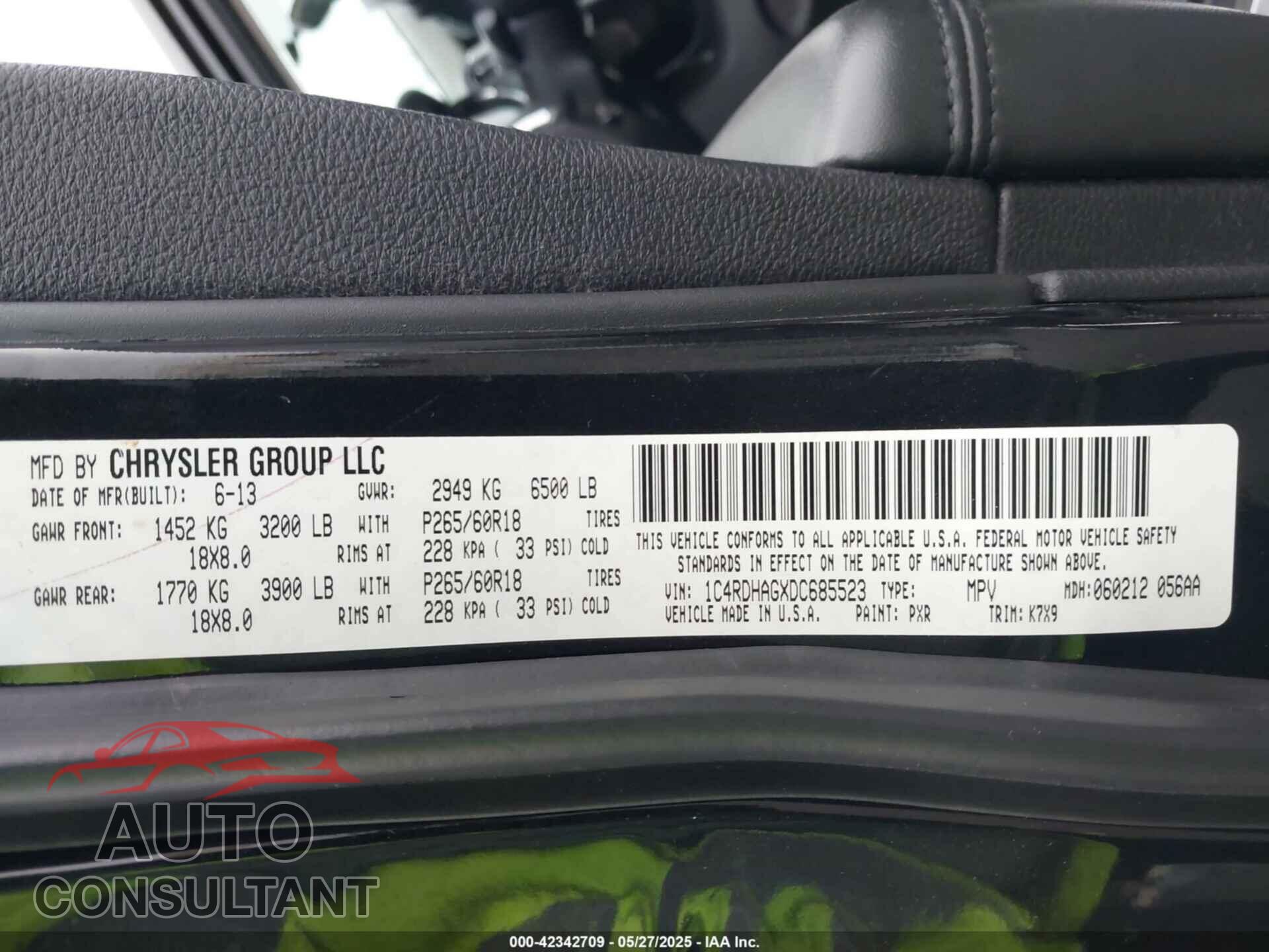 DODGE DURANGO 2013 - 1C4RDHAGXDC685523